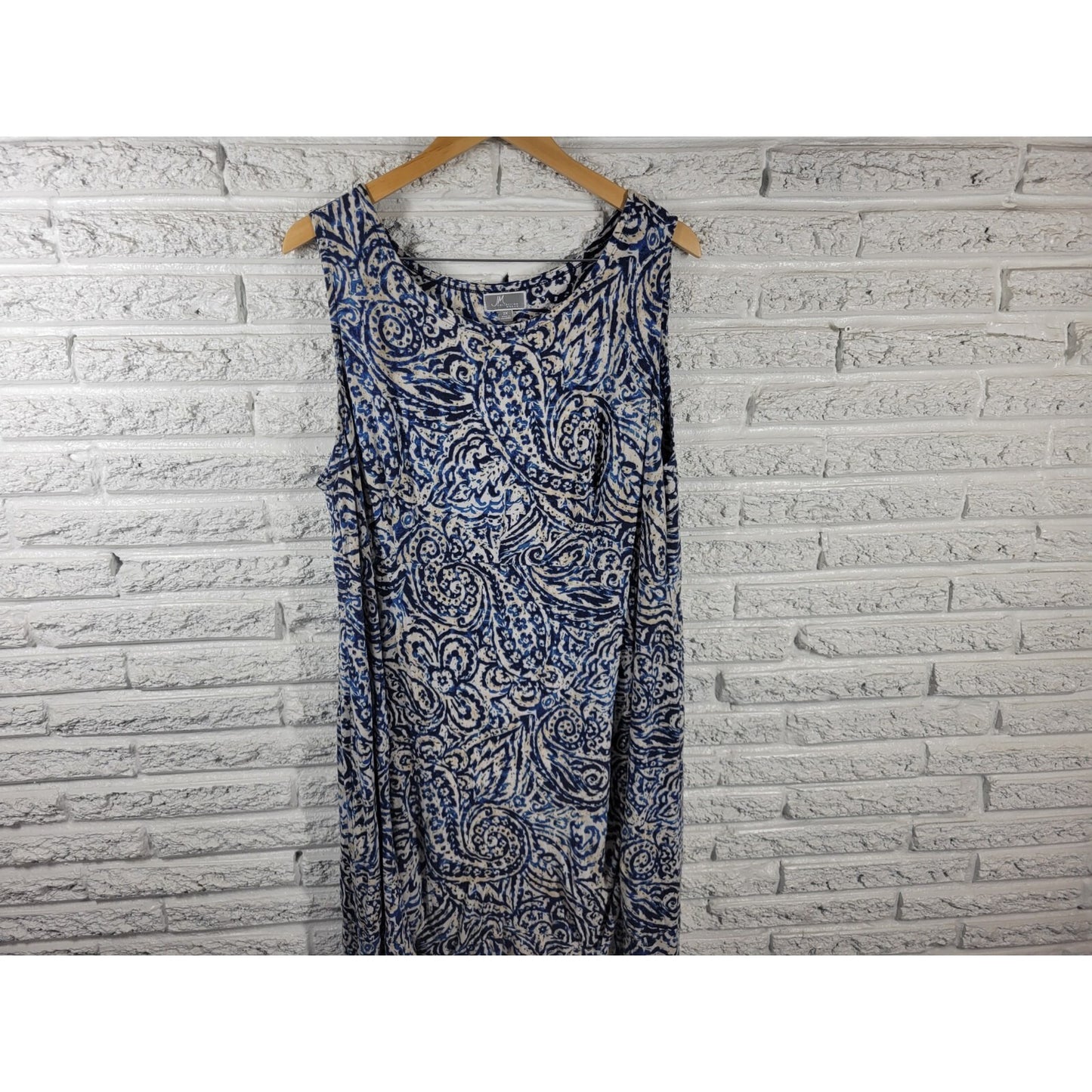 JM Collection Womens Dress 2X Plus Shift Sleeveless Blue Paisley Rayon Blend