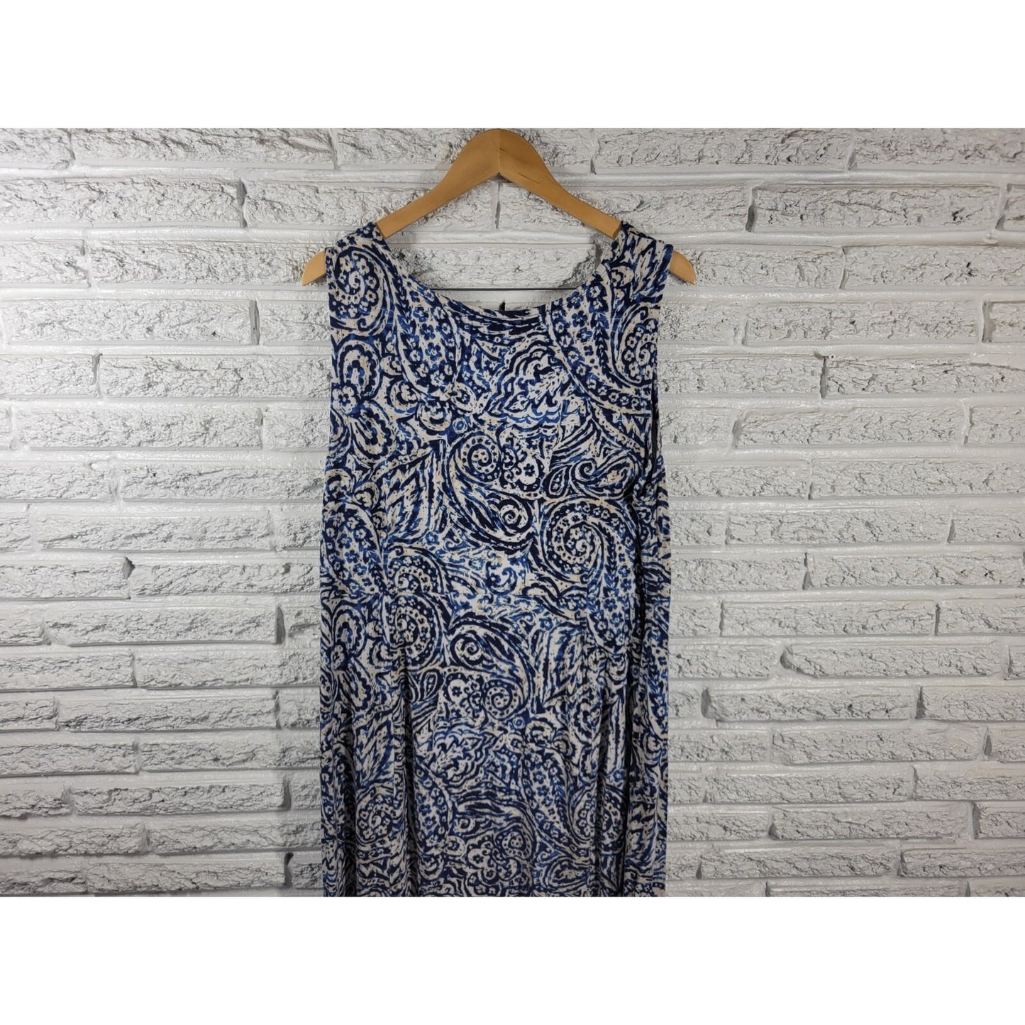 JM Collection Womens Dress 2X Plus Shift Sleeveless Blue Paisley Rayon Blend