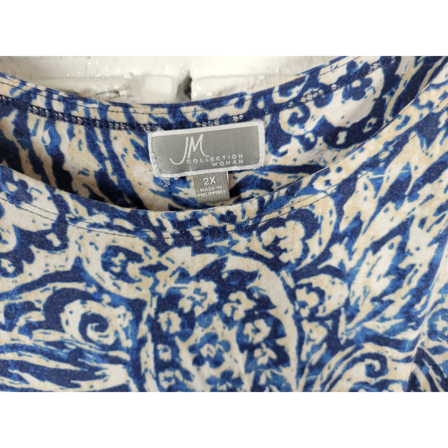 JM Collection Womens Dress 2X Plus Shift Sleeveless Blue Paisley Rayon Blend