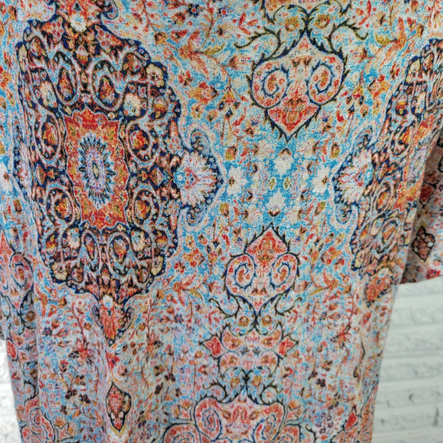 Cynthia Rowley 2X Plus Size Tunic Top Orange Blue Geometric Slit Viscose Stretch