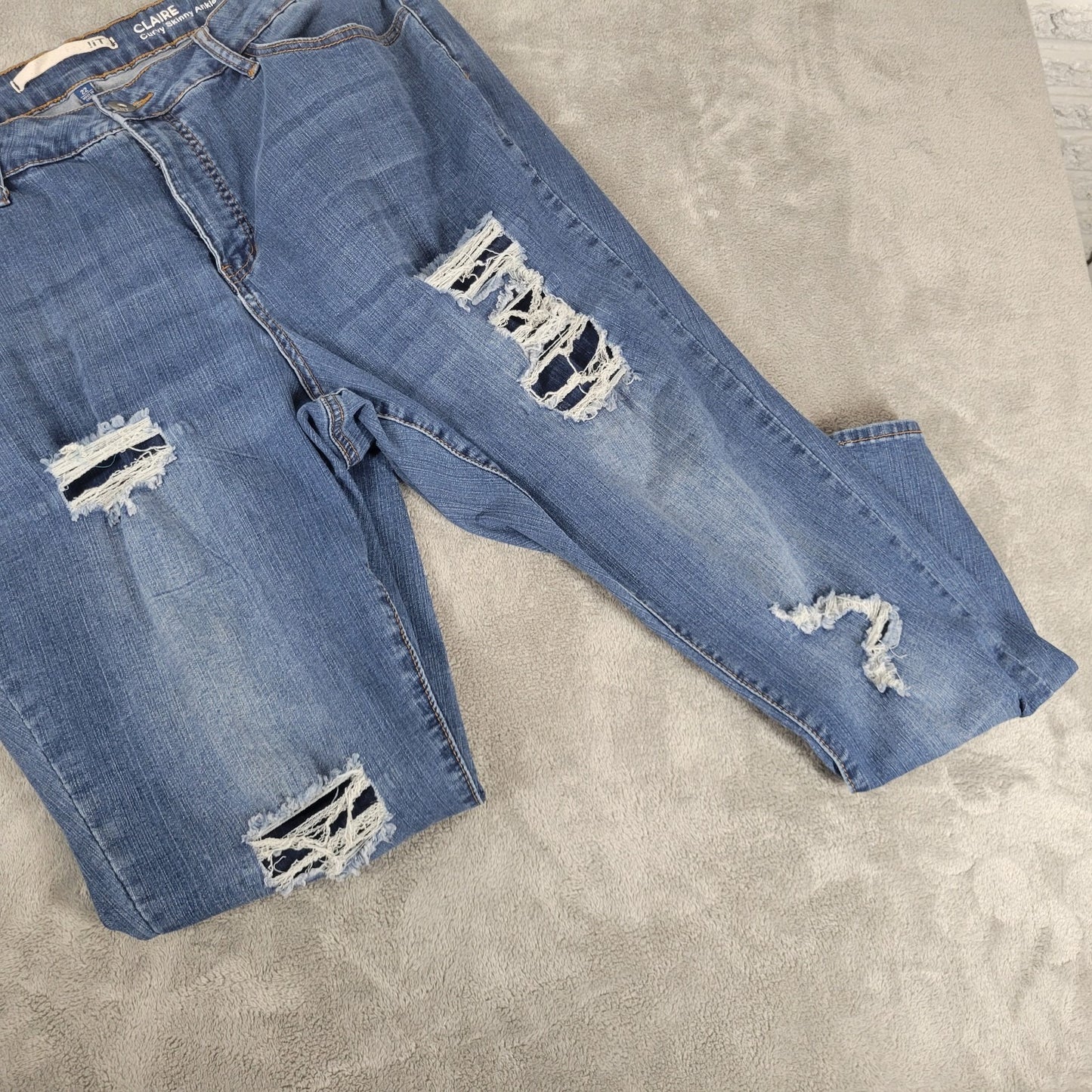 IT Womens Jeans 22 Plus Claire Curvy Skinny Ankle Distressed Medium Blue Denim