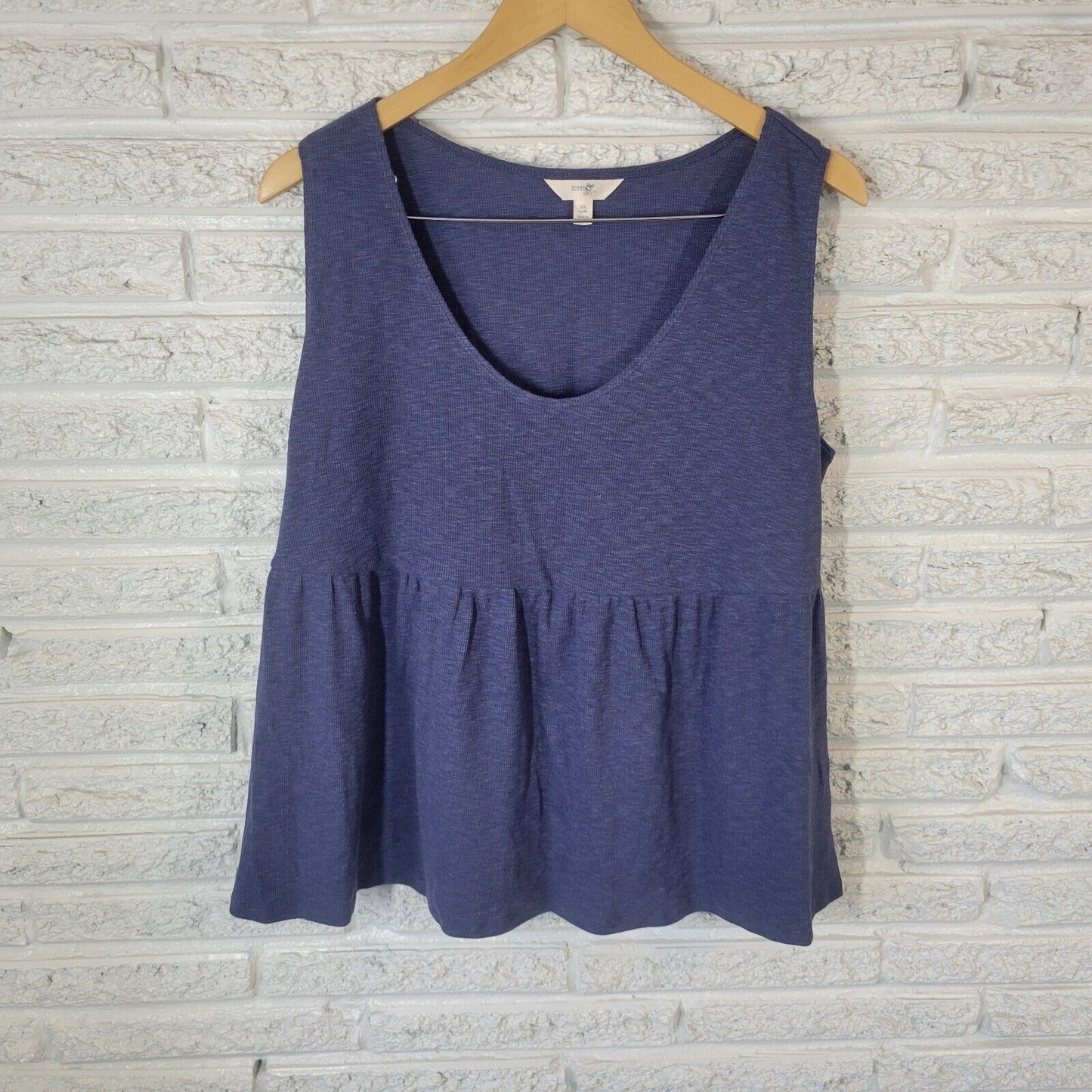 Terra Sky Women Top 0X 14W Plus Peplum Swing Tank Blue Lightweight Cotton Blend