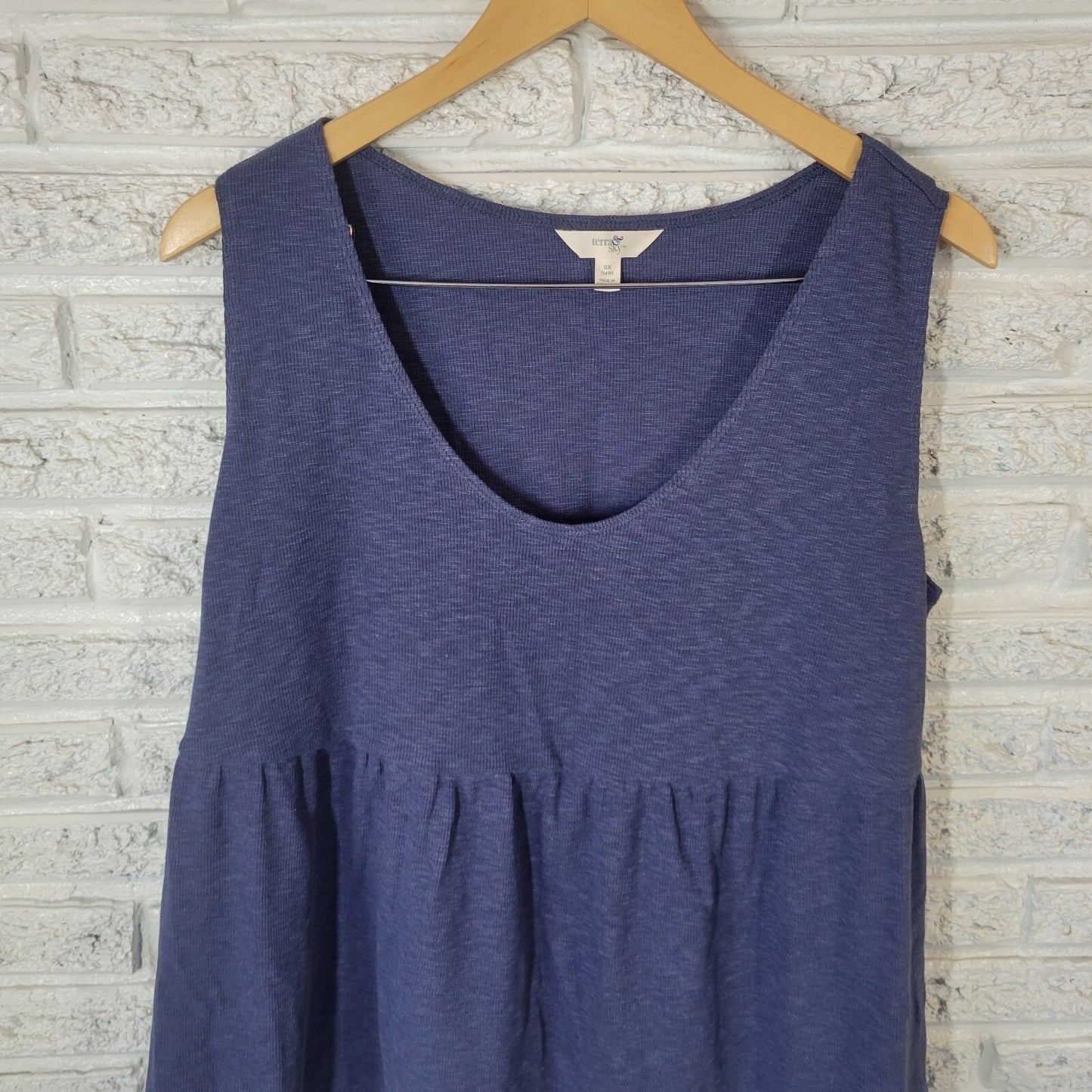 Terra Sky Women Top 0X 14W Plus Peplum Swing Tank Blue Lightweight Cotton Blend