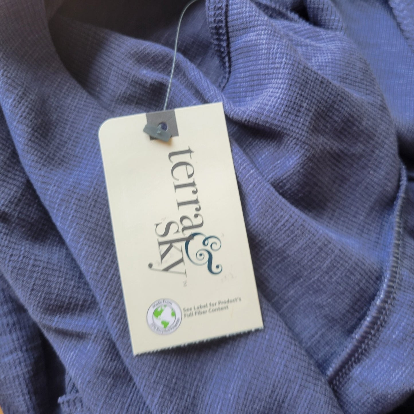 Terra Sky Women Top 0X 14W Plus Peplum Swing Tank Blue Lightweight Cotton Blend