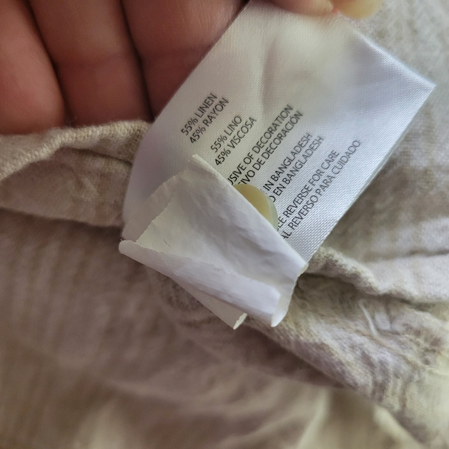 Orvis Womens Top Extra Large Roll Tab Sleeve Beige Stripe Linen Rayon Button Up