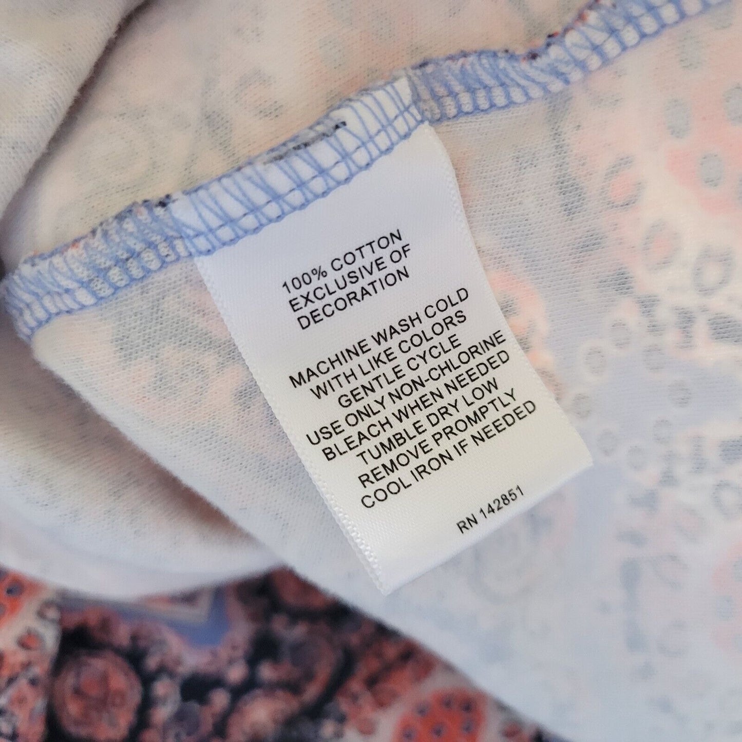 Rebecca Malone Womens Top 2X Plus Tee Blue Pink Geometric Cotton Lightweight