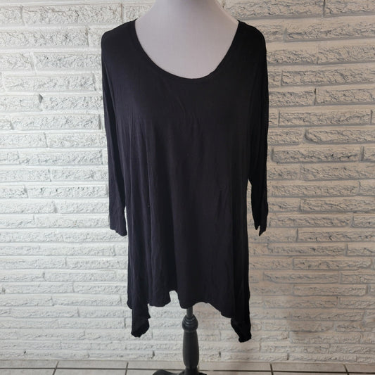 Meri Skye Womens Top 2X Plus 3/4 Sleeve Black Asymmetric Casual Comfy Stretch