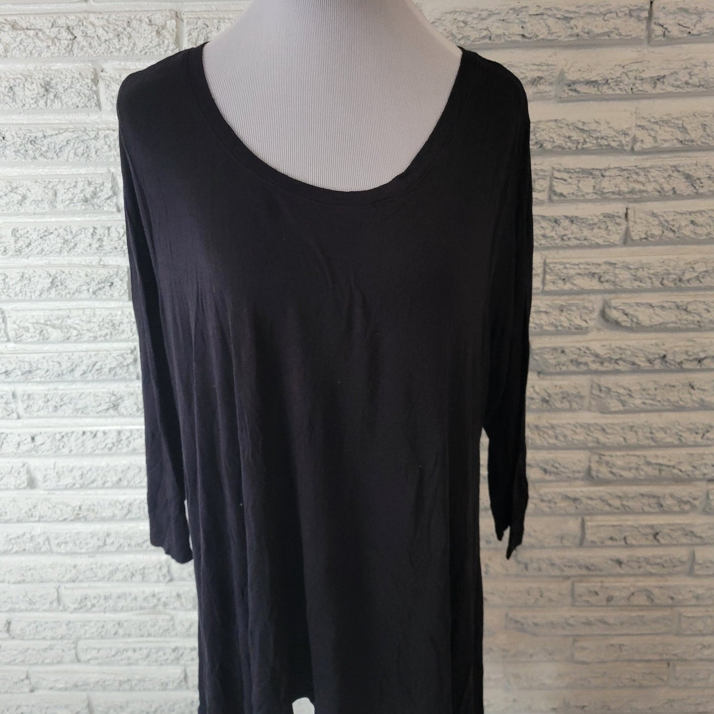 Meri Skye Womens Top 2X Plus 3/4 Sleeve Black Asymmetric Casual Comfy Stretch