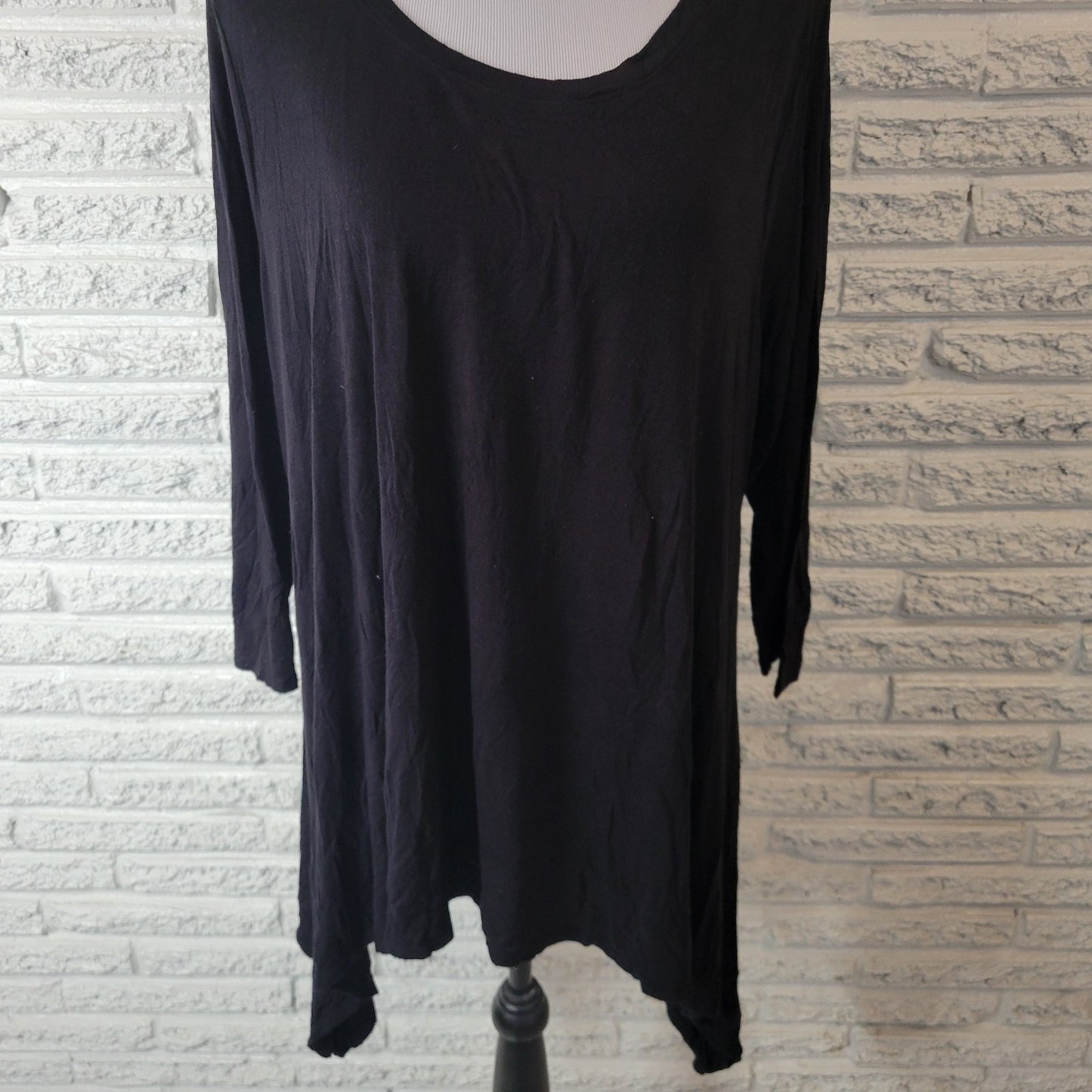 Meri Skye Womens Top 2X Plus 3/4 Sleeve Black Asymmetric Casual Comfy Stretch