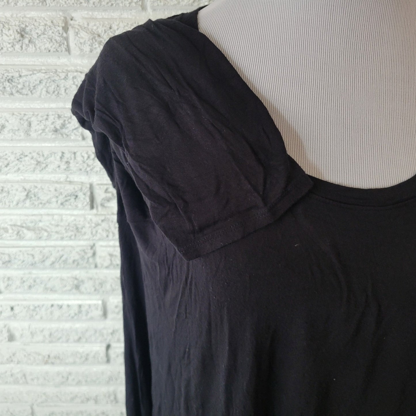 Meri Skye Womens Top 2X Plus 3/4 Sleeve Black Asymmetric Casual Comfy Stretch