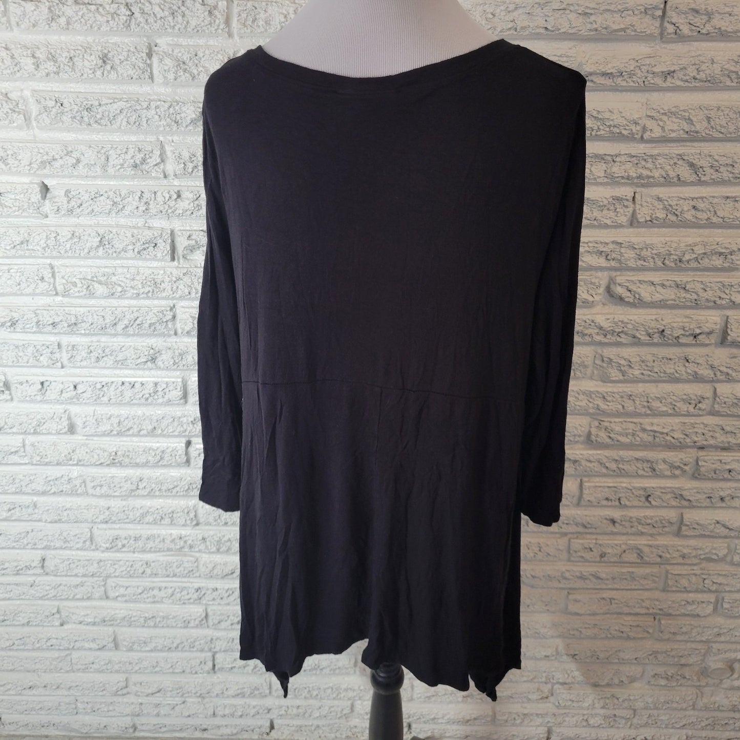 Meri Skye Womens Top 2X Plus 3/4 Sleeve Black Asymmetric Casual Comfy Stretch