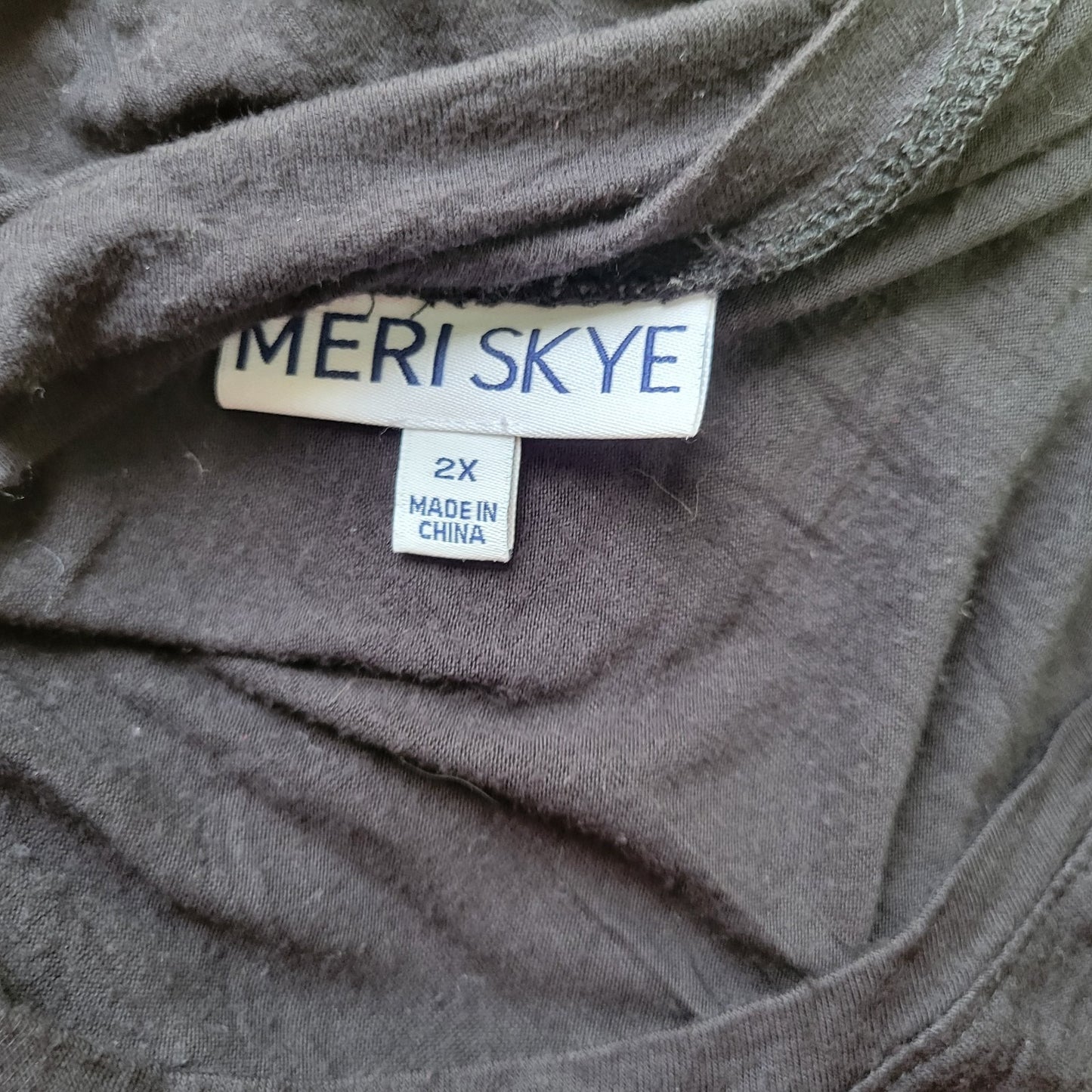 Meri Skye Womens Top 2X Plus 3/4 Sleeve Black Asymmetric Casual Comfy Stretch