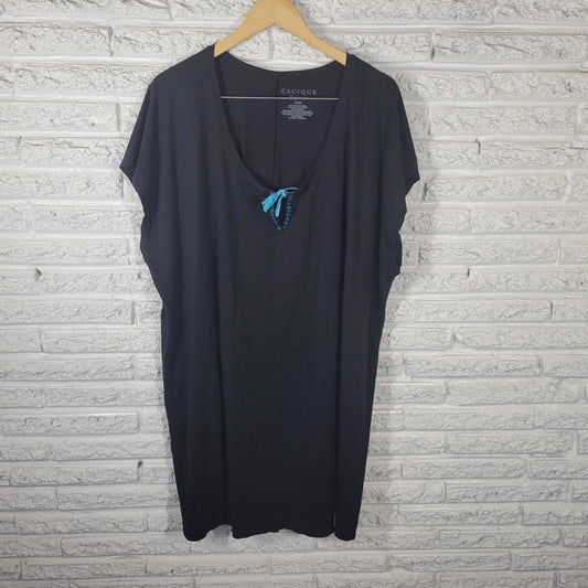 Cacique Womens Nightgown 26 28 Plus Sleeveless Black Keyhole Loungewear Comfy