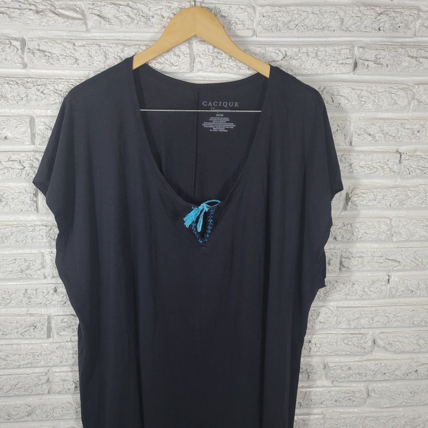 Cacique Womens Nightgown 26 28 Plus Sleeveless Black Keyhole Loungewear Comfy