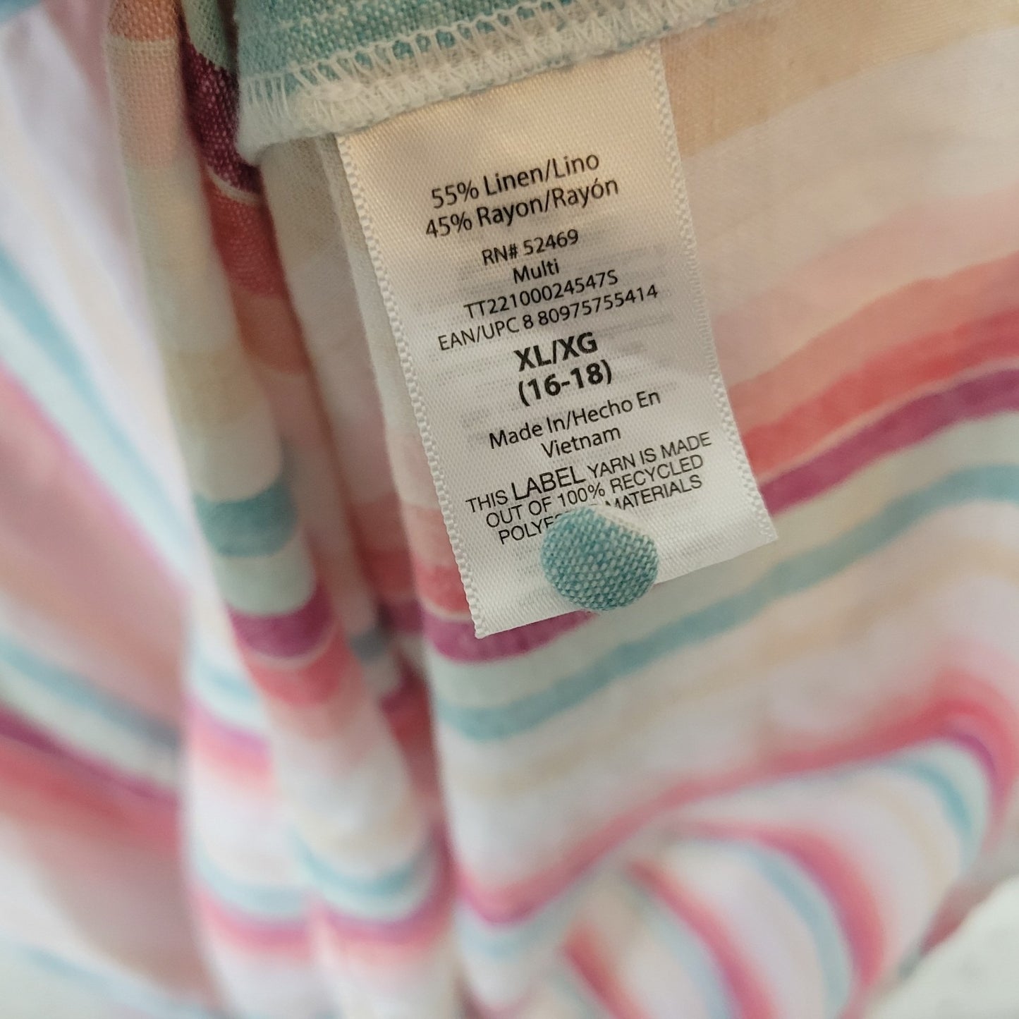 Time Tru Womens Dress XL 16 18 Cap Sleeve Blue Pink Stripe Pockets Drawstring