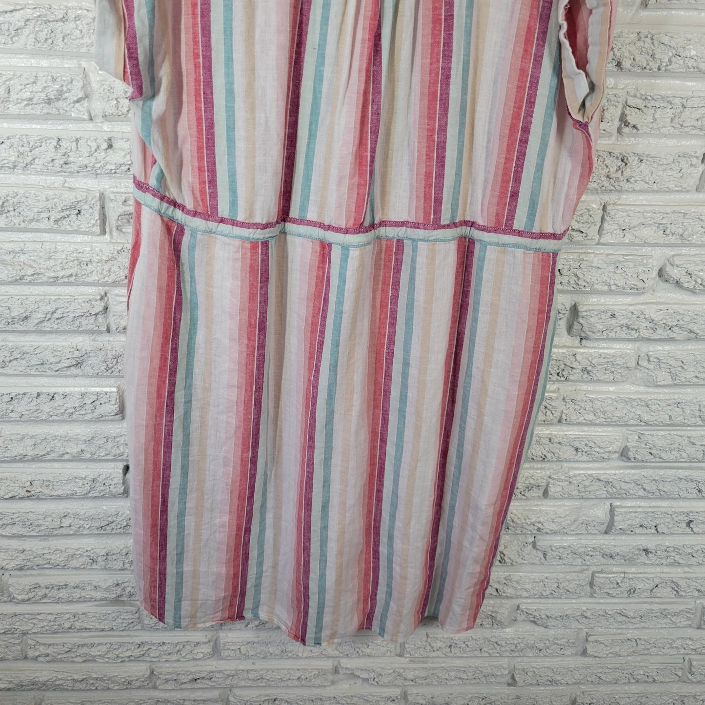 Time Tru Womens Dress XL 16 18 Cap Sleeve Blue Pink Stripe Pockets Drawstring