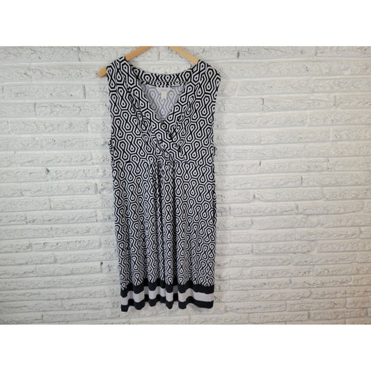 CJ Banks Womens Dress 1X Plus Mini Sheath Sleeveless Black Geometric Rayon Blend