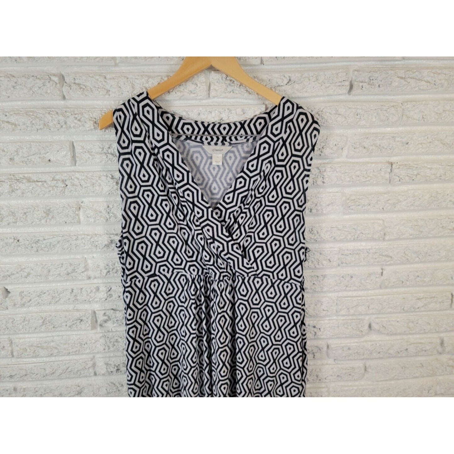CJ Banks Womens Dress 1X Plus Mini Sheath Sleeveless Black Geometric Rayon Blend
