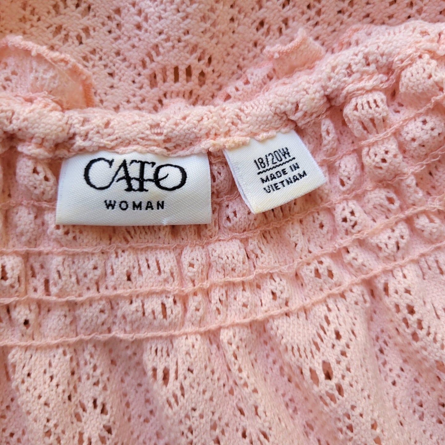 Cato Womens Top 18W 20W Plus Short Sleeve Crochet Pink Frilly On Off Shoulder