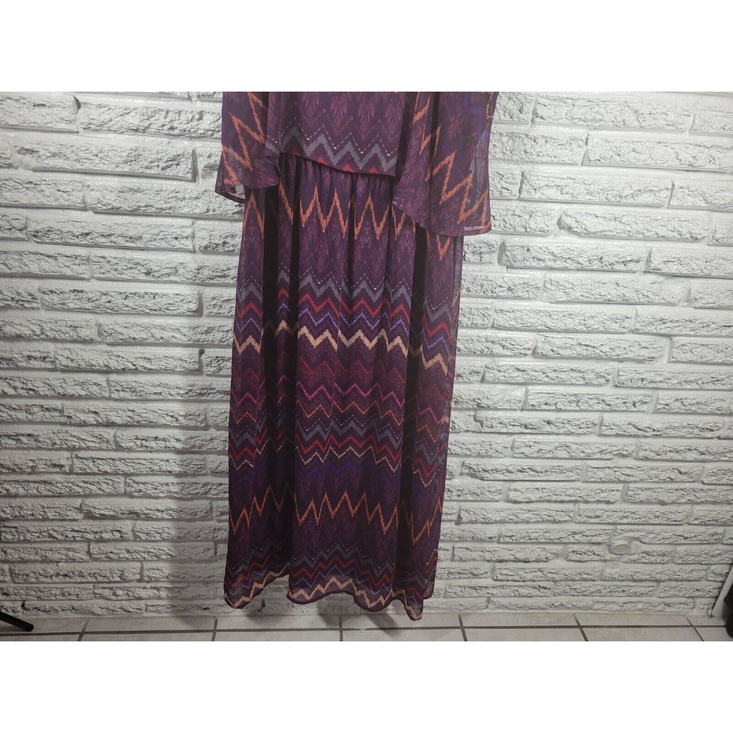 Faded Glory Womens Dress XXL 20 Slip Sheath Midi Lined Purple Zig Zag Spaghetti