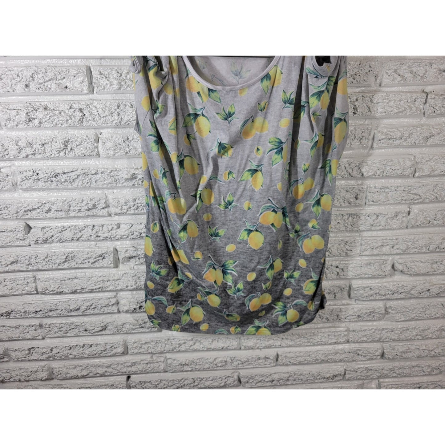Ecla Womens Top 3X Plus Tee Cold Shoulder Yellow Lemons Stretchy Rayon Blend