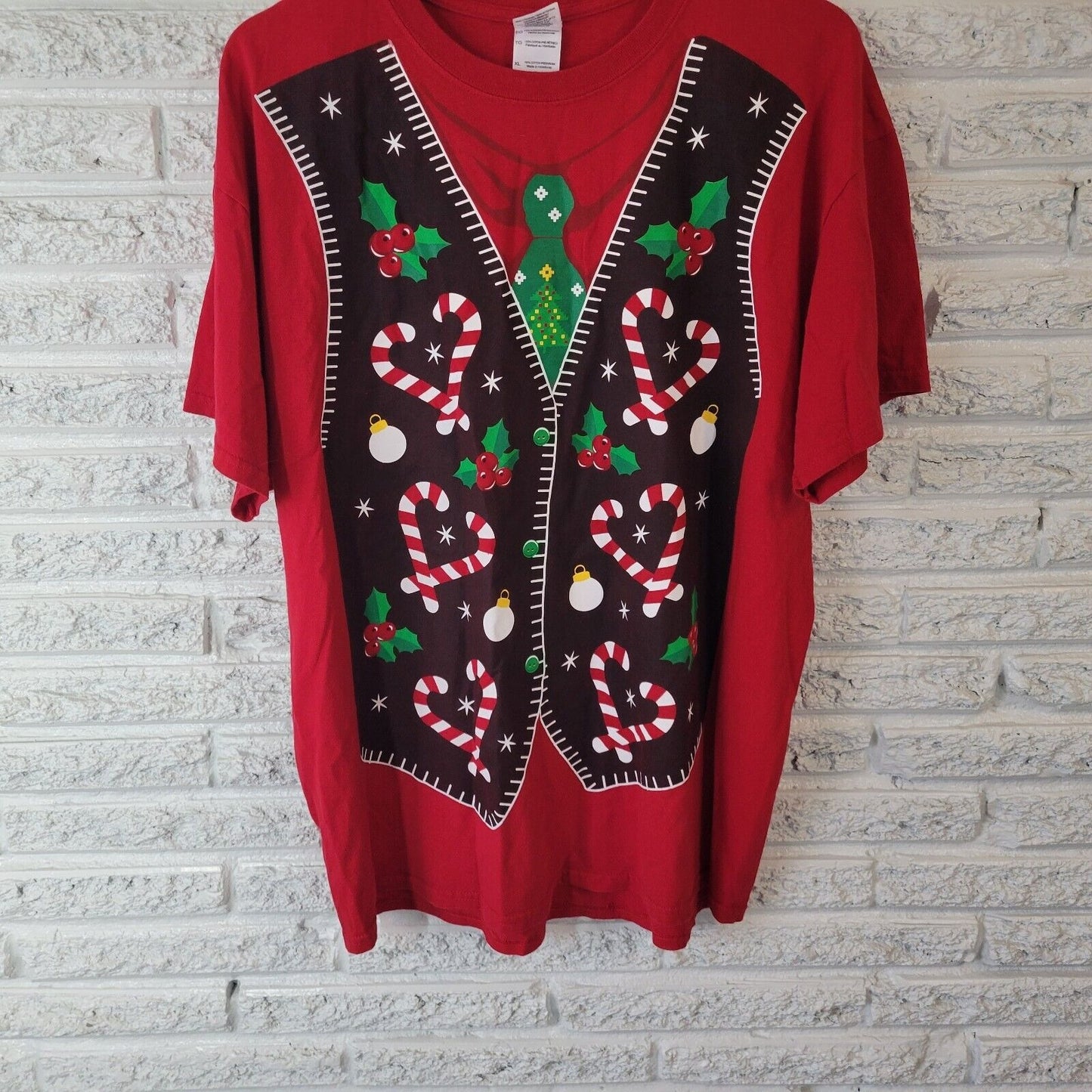 Christmas Womens Top Extra Large Tee Short Sleeve Red Candy Cane Cotton Holiday