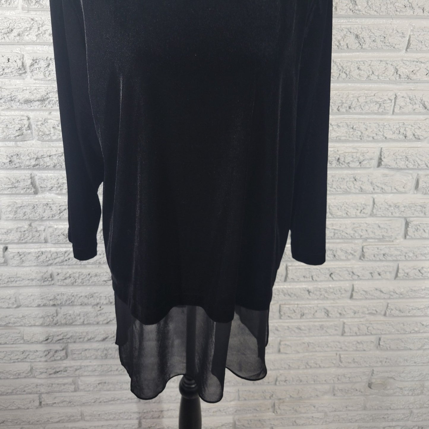 Alfani Women's XL Tunic Top Black Velour 3/4 Sleeve Chiffon Hem Blouse BLA85E