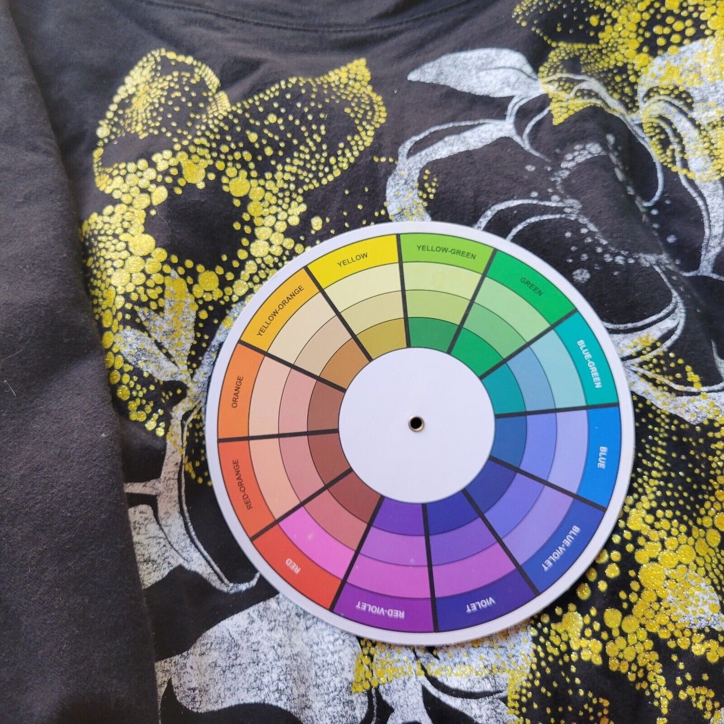 Just My Size Womens Top 5X Plus Tee Long Sleeve Black Gold Glitter Floral Cotton