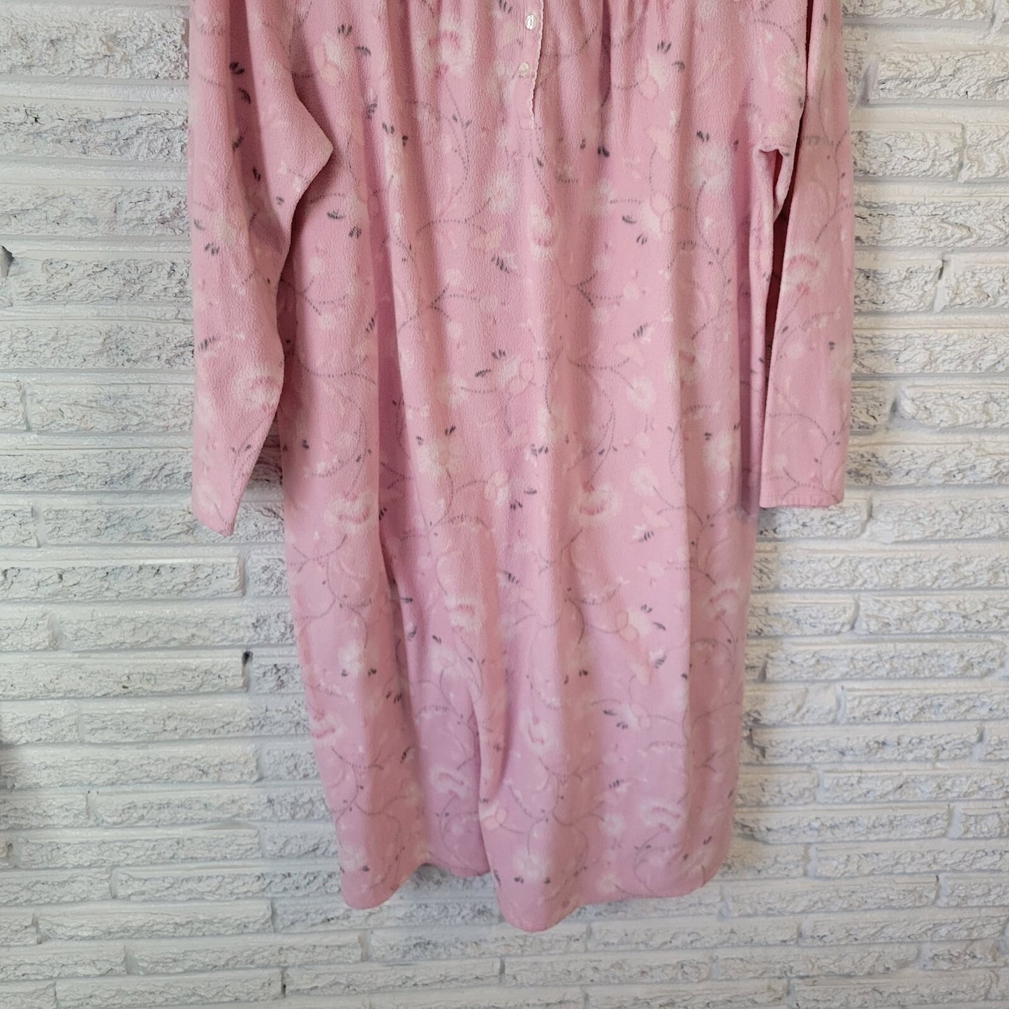 Adonna Women Nightgown XXL Plus Long Sleeve Pink Fleece Lace Trim Quarter Button
