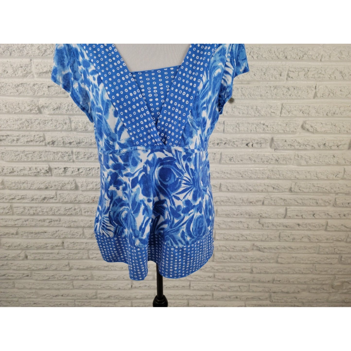 Liz & Co Womens Top Extra Large Cap Sleeve Pullover Blue Floral Casual Comfy