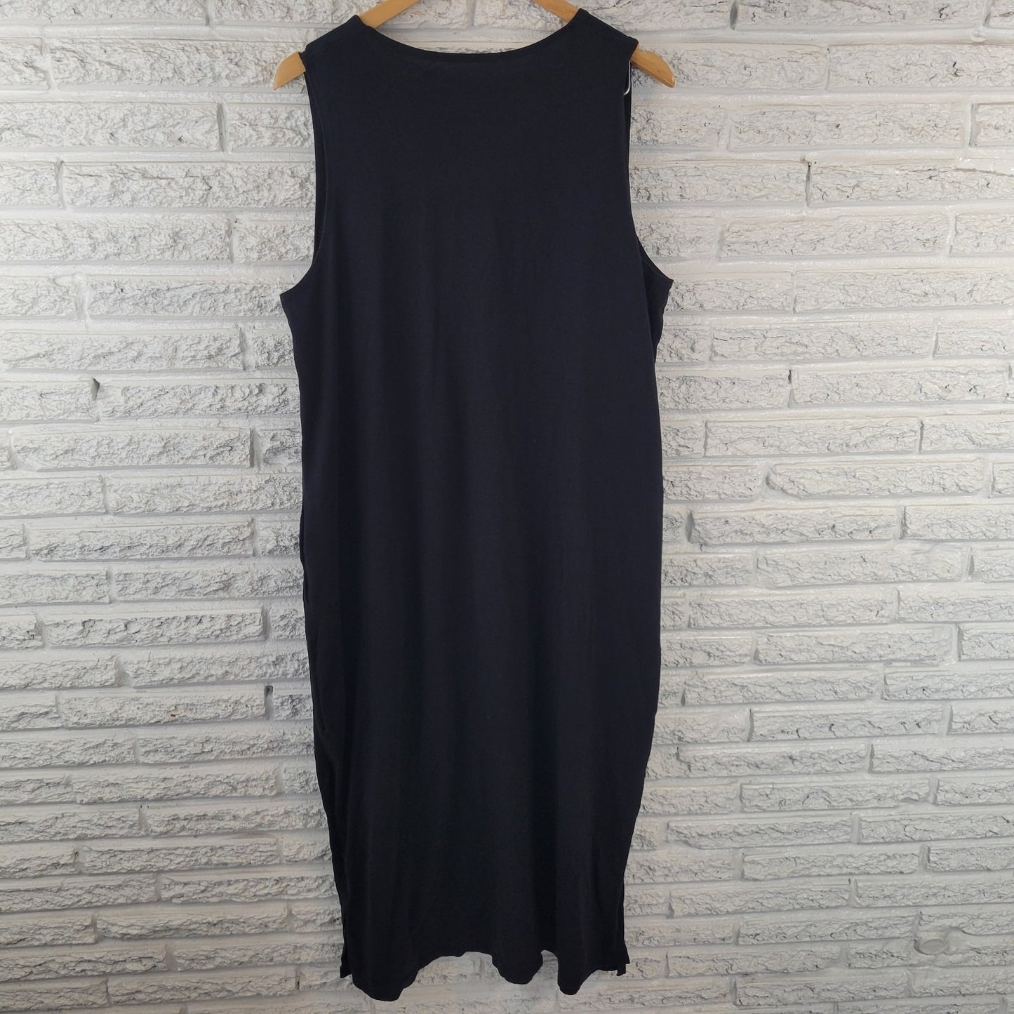Lands End Womens Dress 1X Plus Sleeveless Shift Black Cotton Side Slits Comfy
