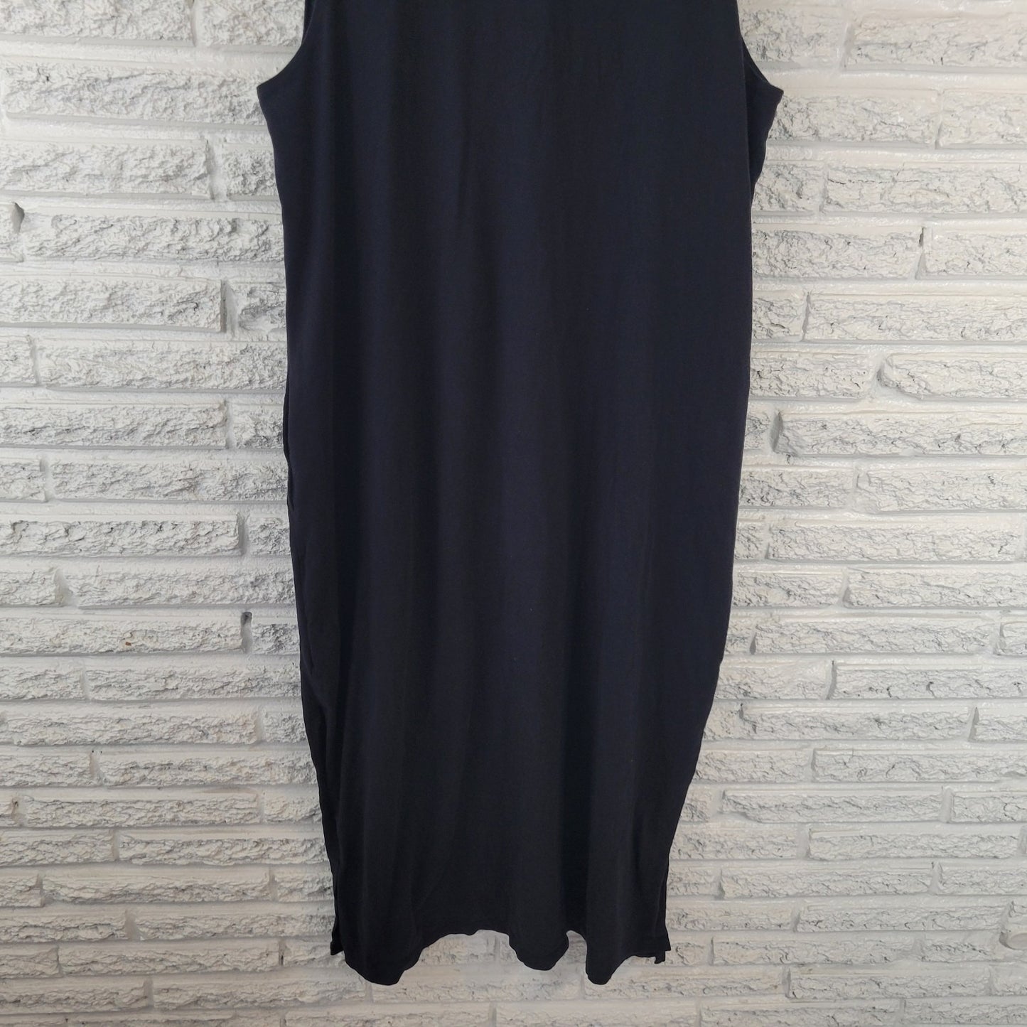 Lands End Womens Dress 1X Plus Sleeveless Shift Black Cotton Side Slits Comfy