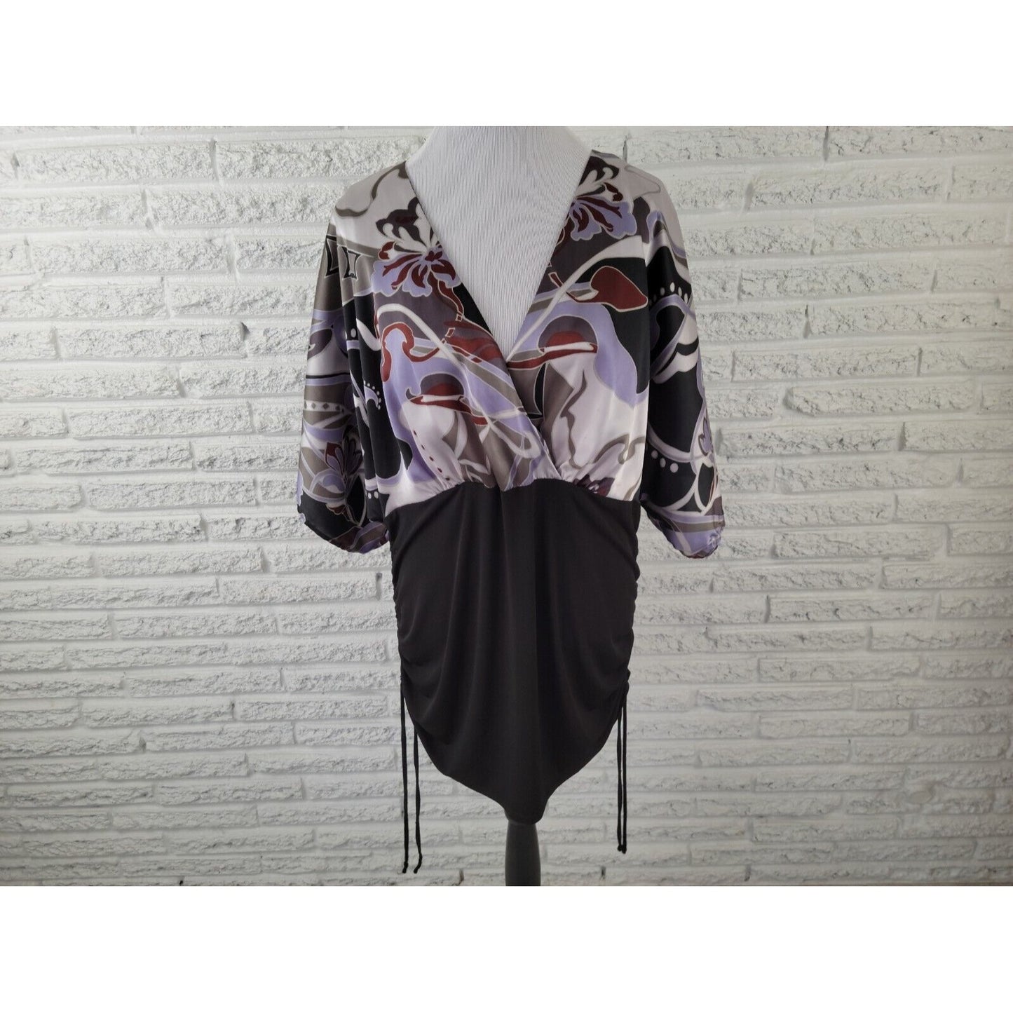 Lane Bryant Womens Top 18 20 Plus Short Sleeve Draped Ruched Purple Geometric