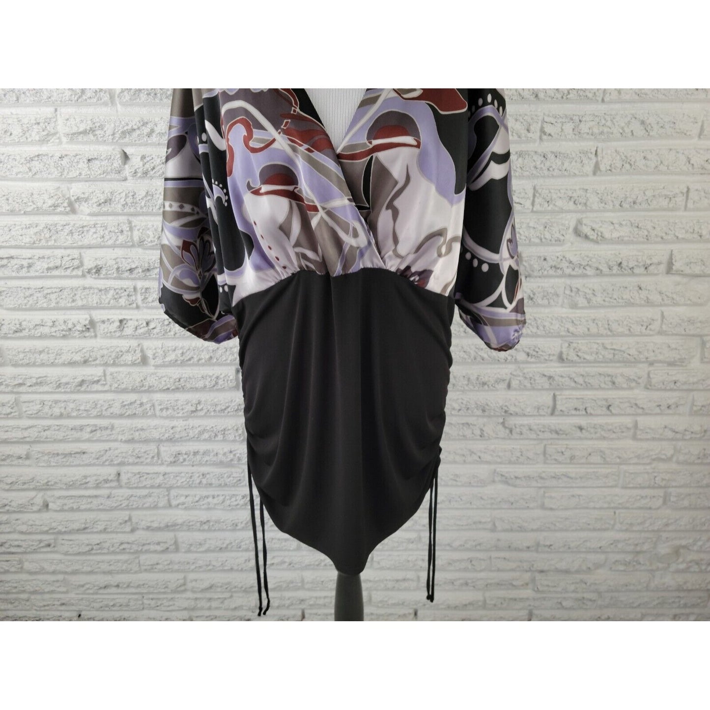 Lane Bryant Womens Top 18 20 Plus Short Sleeve Draped Ruched Purple Geometric