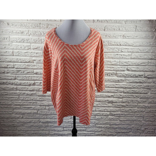 Catherines Womens Top 2X Plus Tee Short Sleeve Zig Zag Pink Cotton Blend