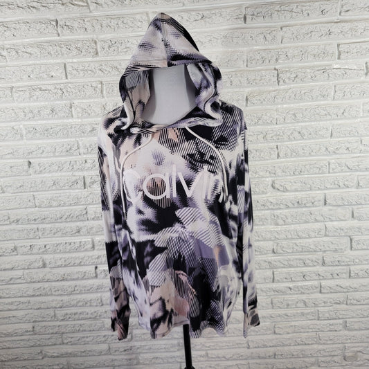 Calvin Klein Womens Top 2X Plus Tee Hoodie Purple Watercolor Performance Active