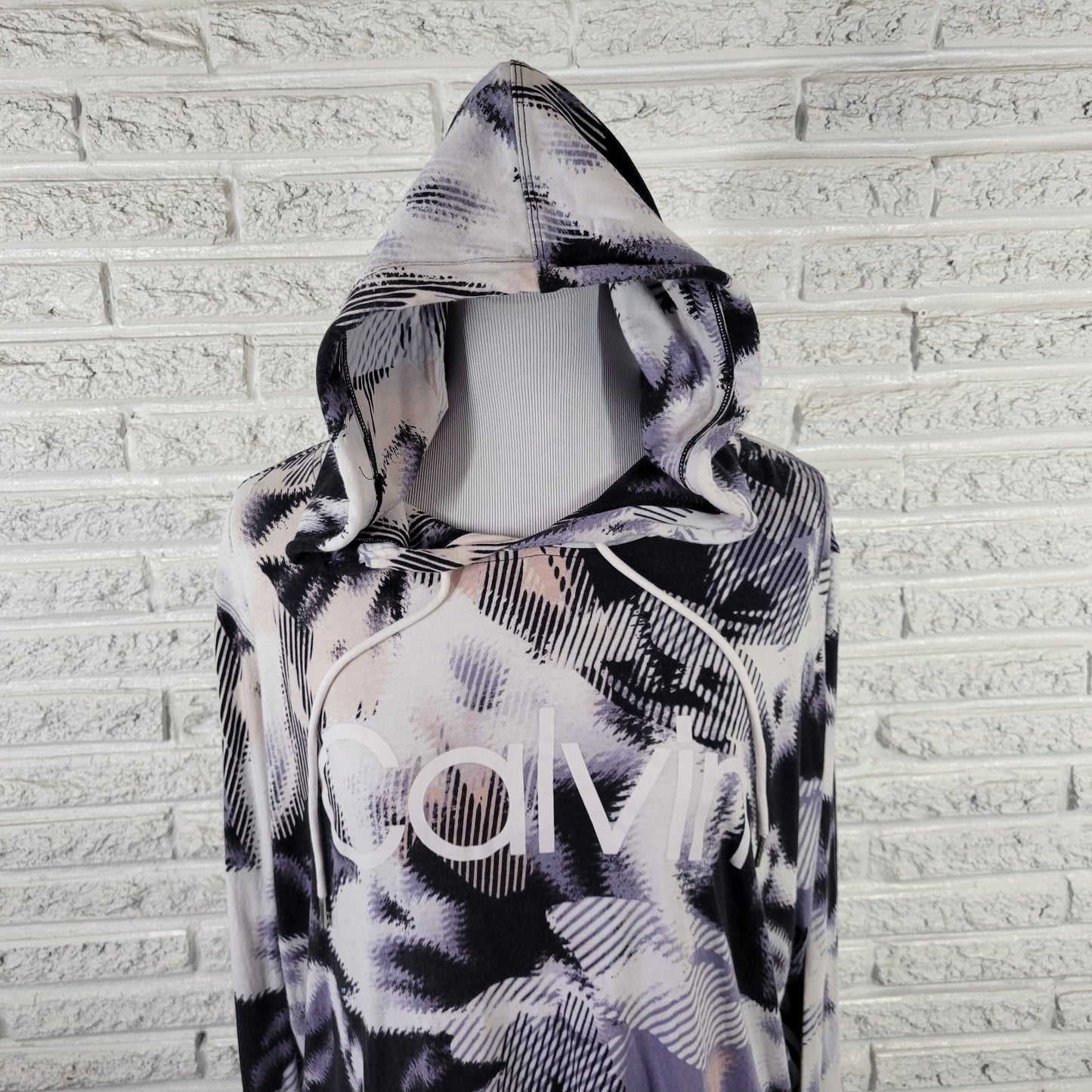 Calvin Klein Womens Top 2X Plus Tee Hoodie Purple Watercolor Performance Active