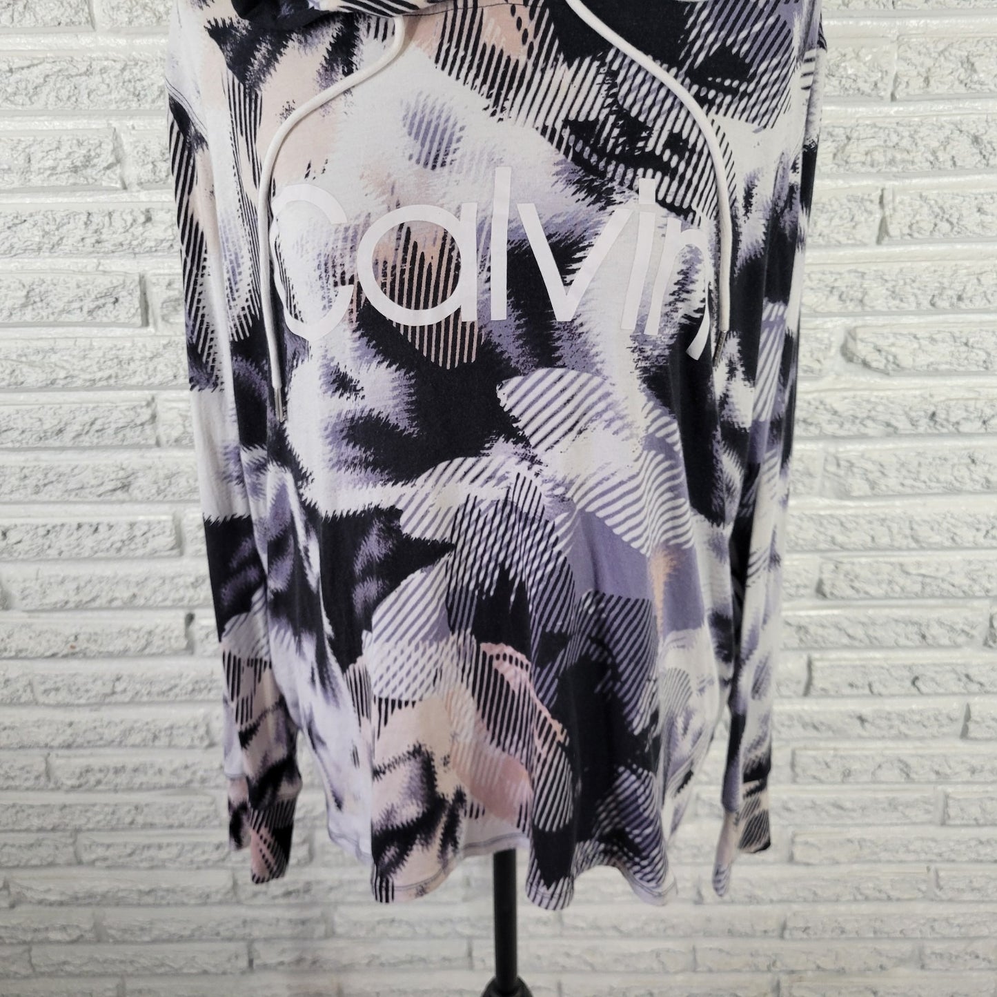 Calvin Klein Womens Top 2X Plus Tee Hoodie Purple Watercolor Performance Active