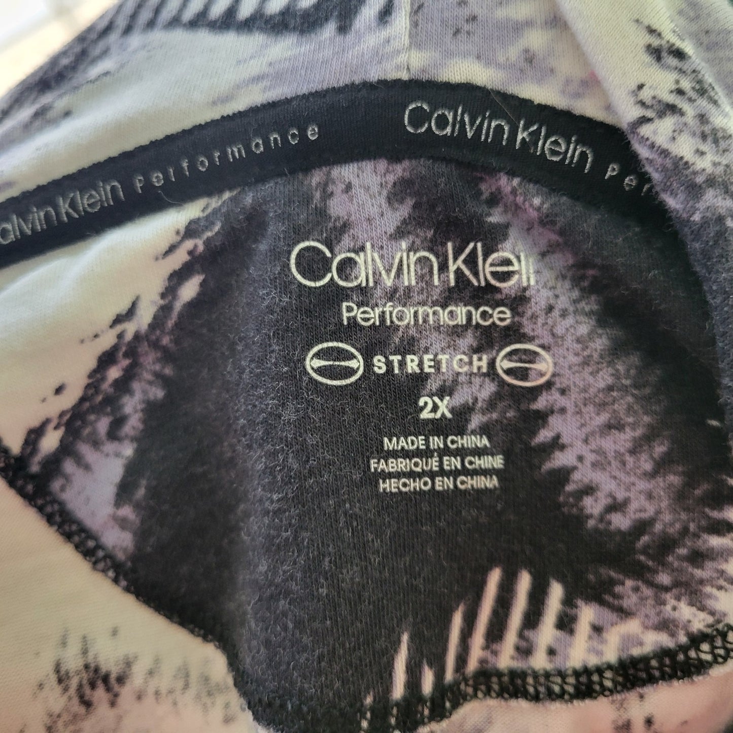 Calvin Klein Womens Top 2X Plus Tee Hoodie Purple Watercolor Performance Active