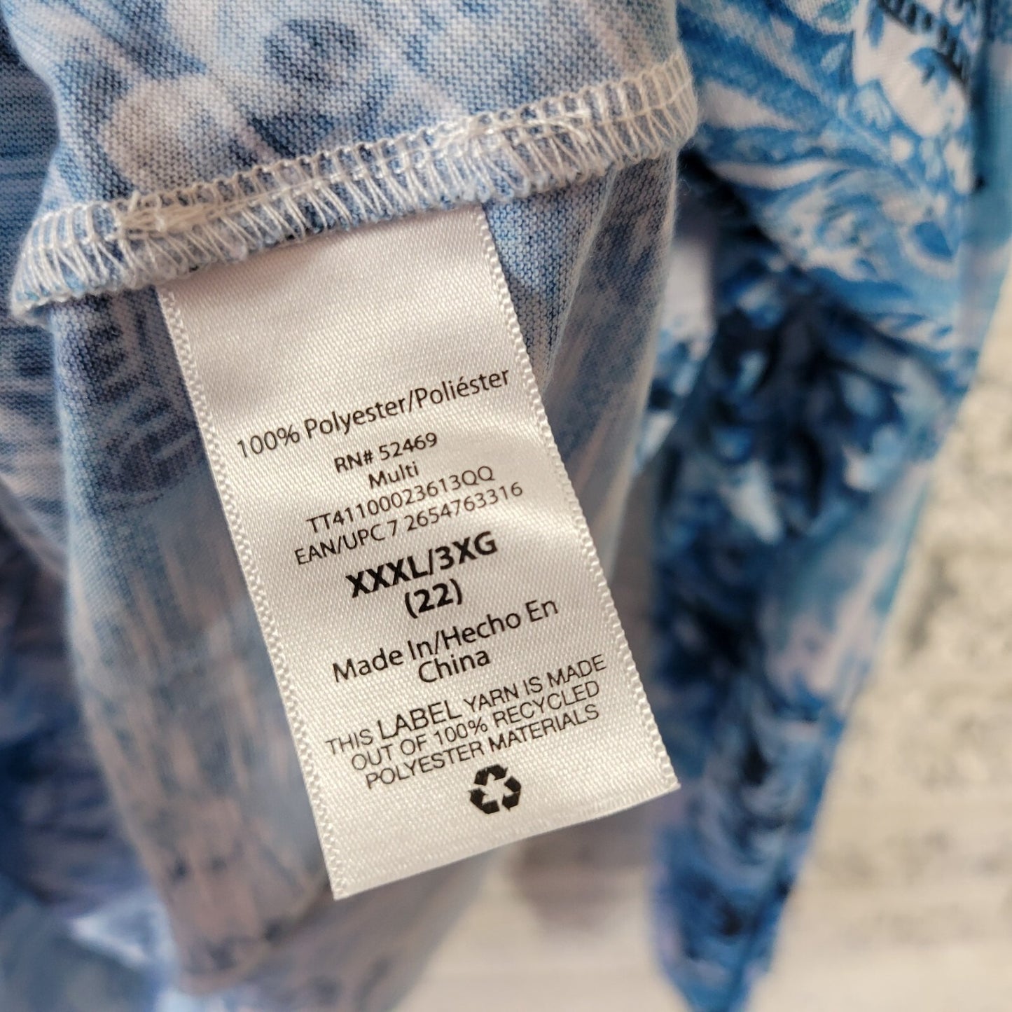 Time Tru Womens Top XXXL 22 Plus Tee Long Sleeve Blue Paisley Polyester Studded