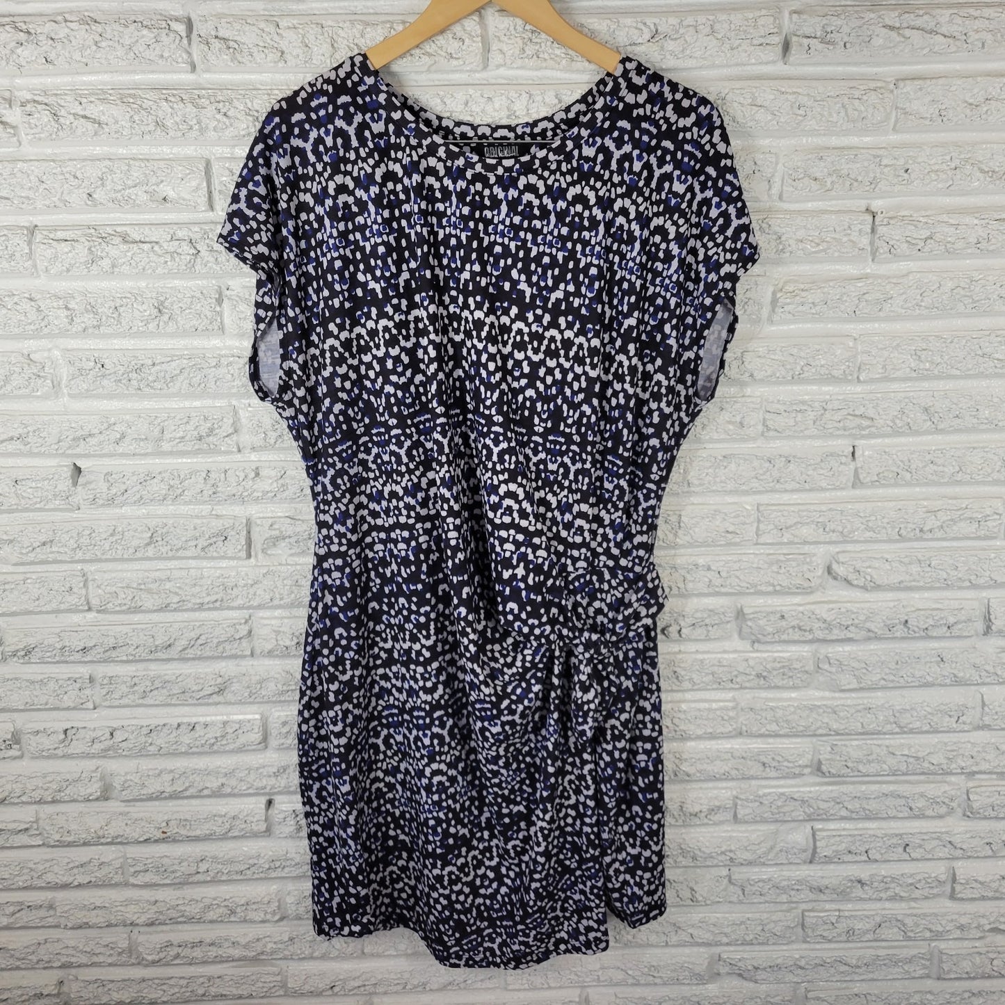 Nicole Miller Women's XXL Plus Black Blue Geometric Sleeveless Knee-Length