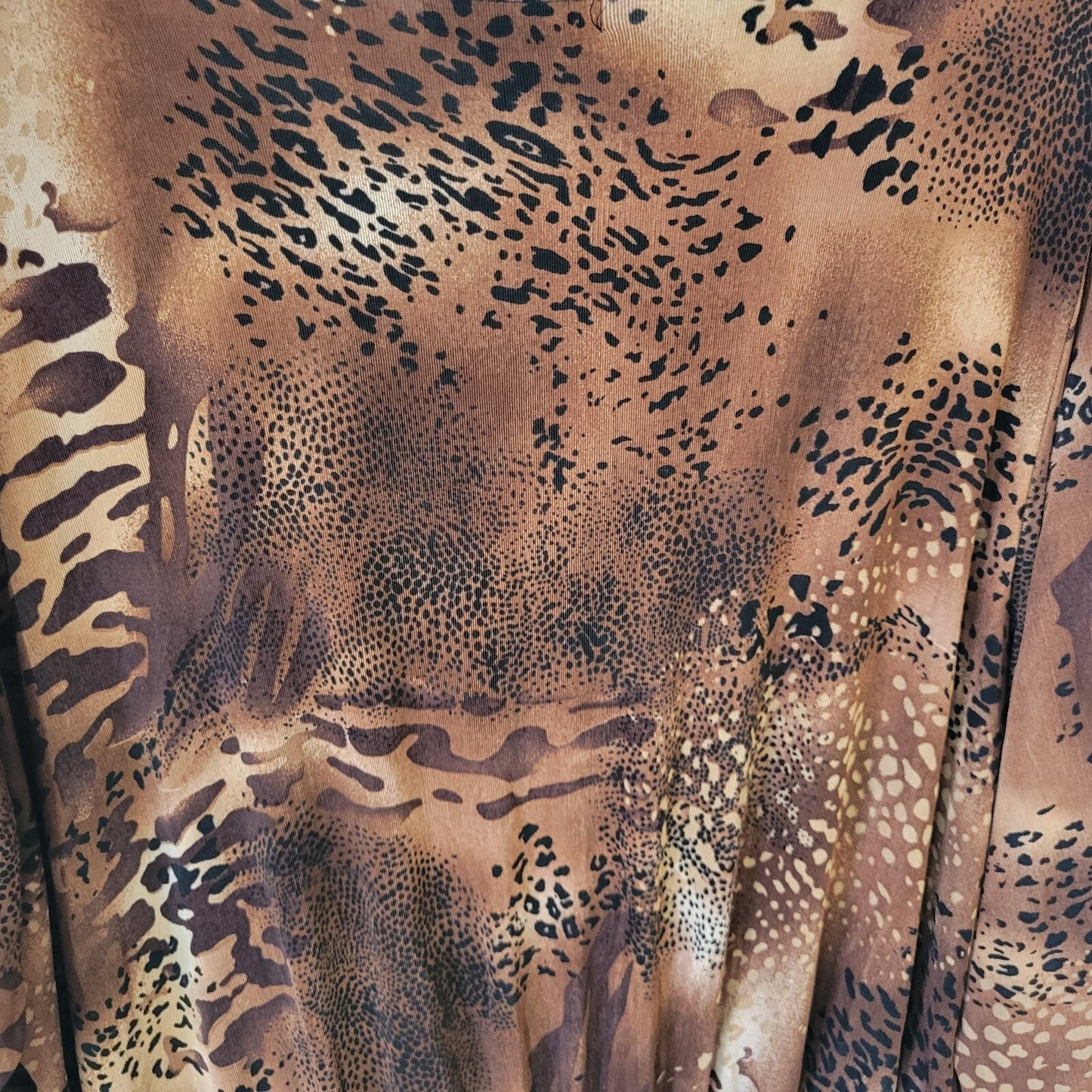 Vue Point Womens Top 2X Plus 3/4 Sleeve Brown Animal Print Travel Knit Office