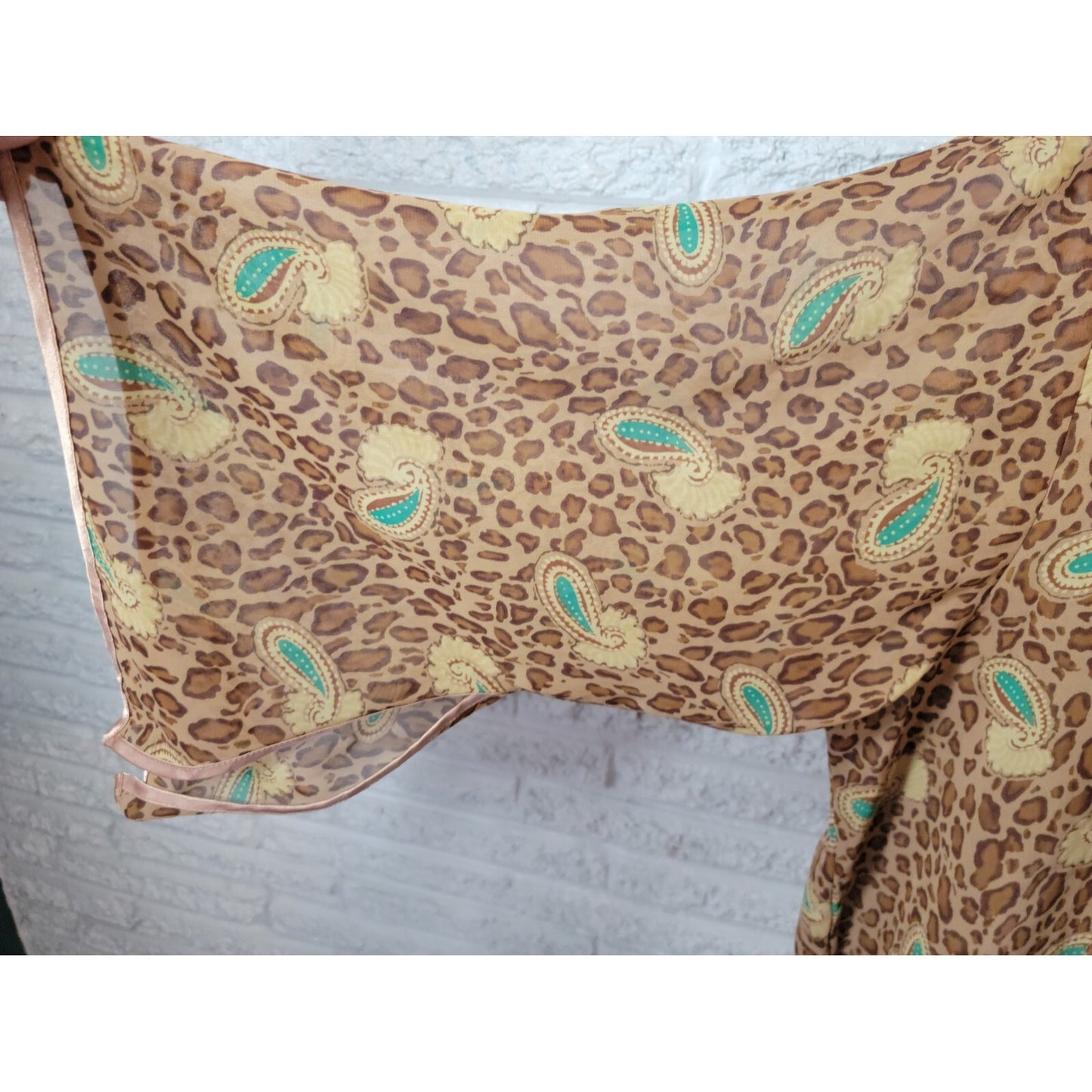 Cabernet Women Pajama Top 2X Plus Slit 3/4 Sleeve Tan Animal Print Sheer Sexy