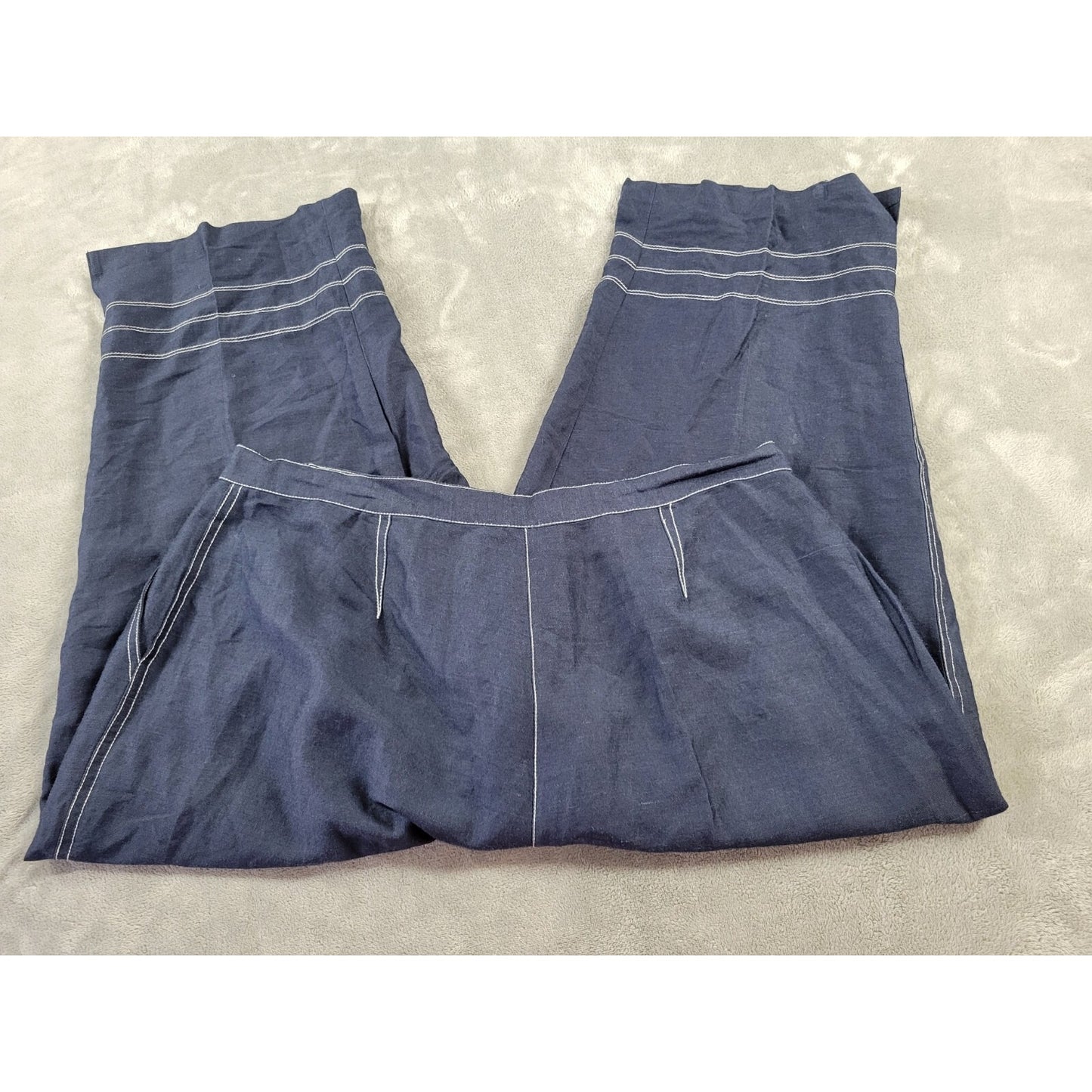 Ashley Stewart Womens Pants 18 Plus Capri Blue Linen Rayon Slash Pockets Zip Fly