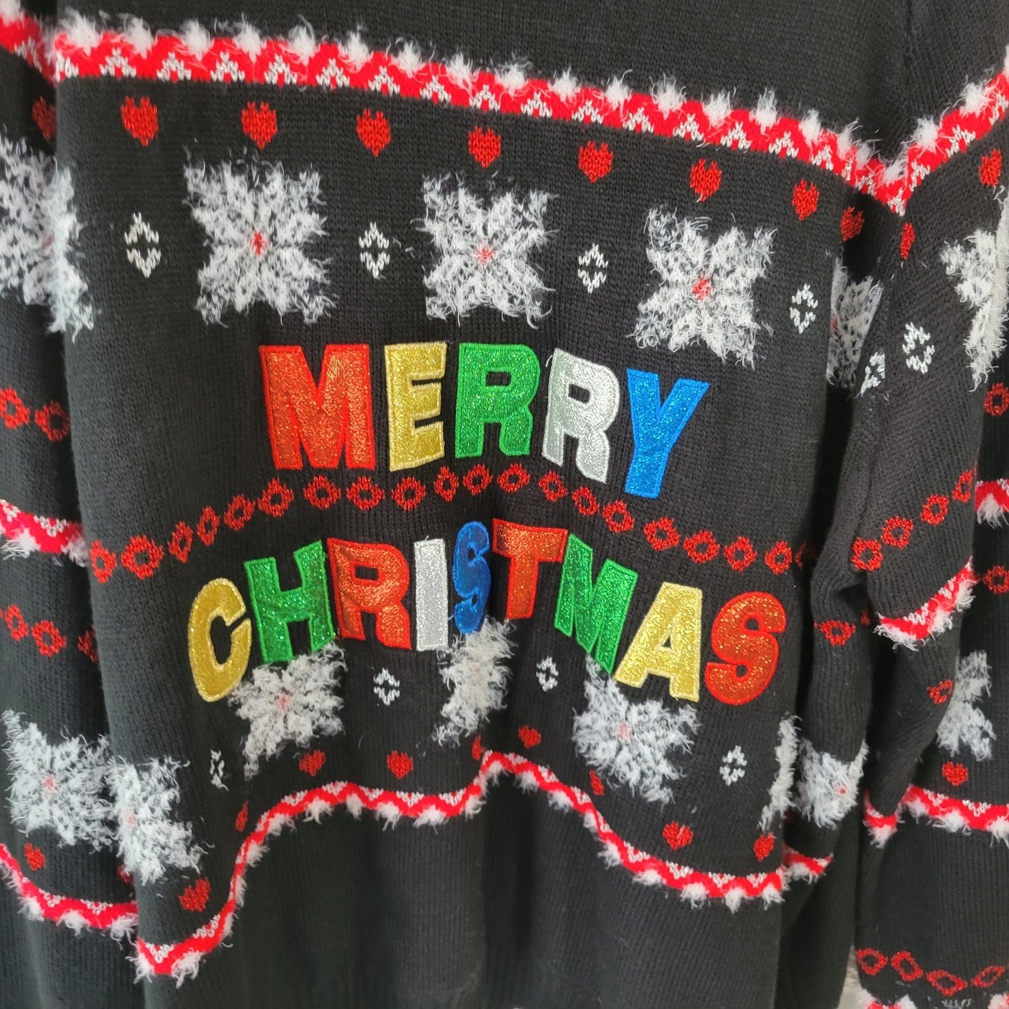 Merry Christmas Womens Sweater 3X 24W 26W Plus Long Sleeve Black Embroidered