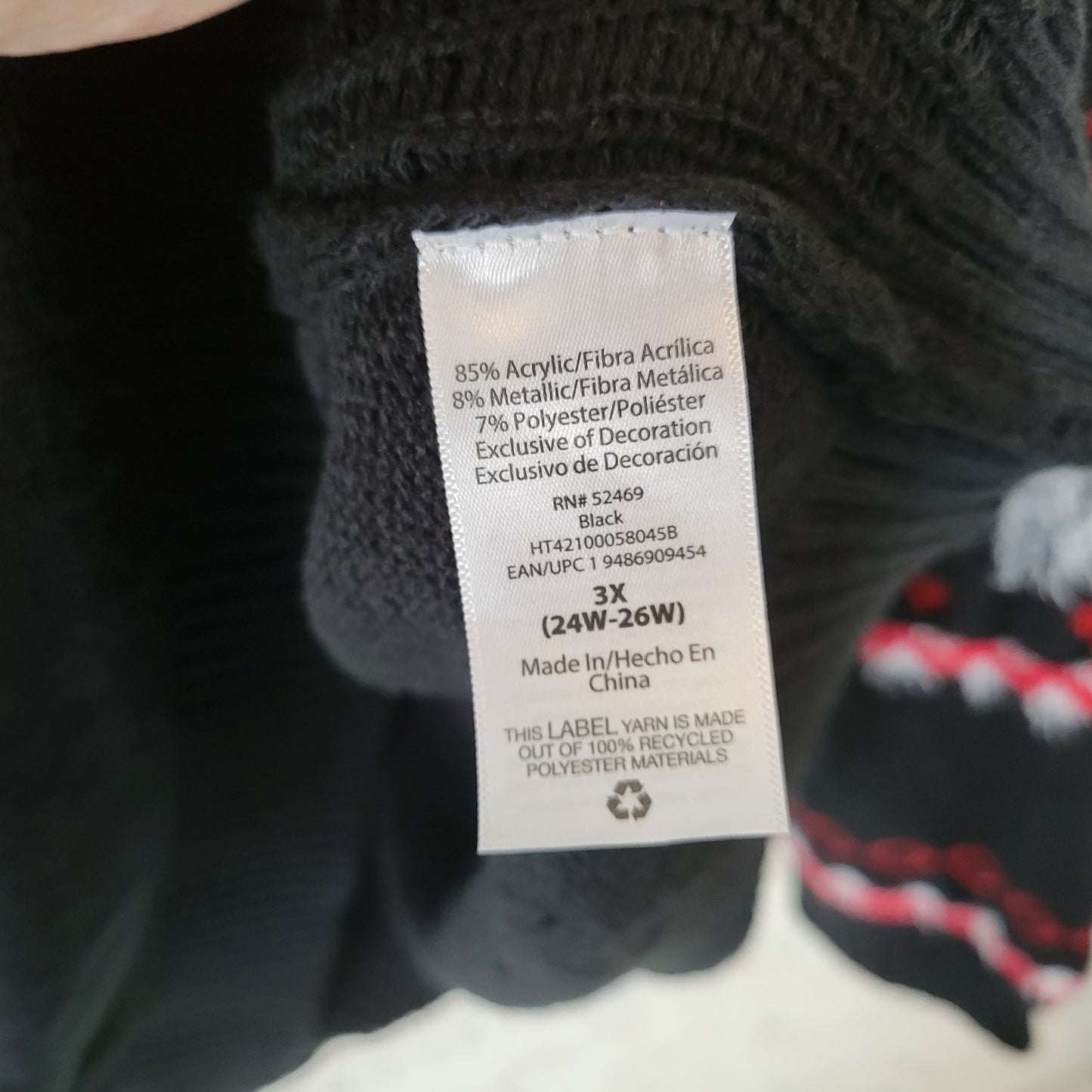 Merry Christmas Womens Sweater 3X 24W 26W Plus Long Sleeve Black Embroidered