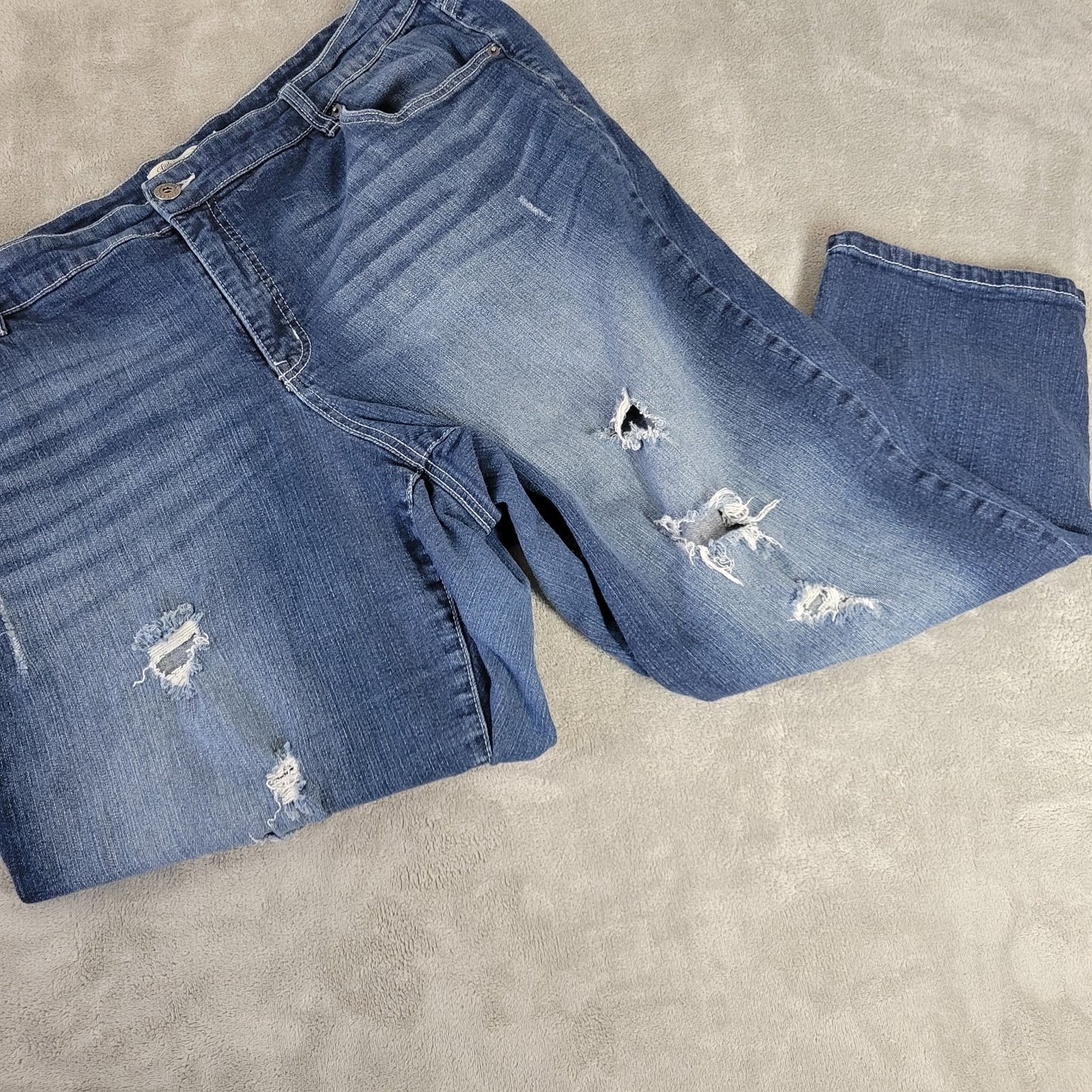 Faded Glory 24W Plus Distressed Dark Blue Straight Leg Denim Jeans Stretch