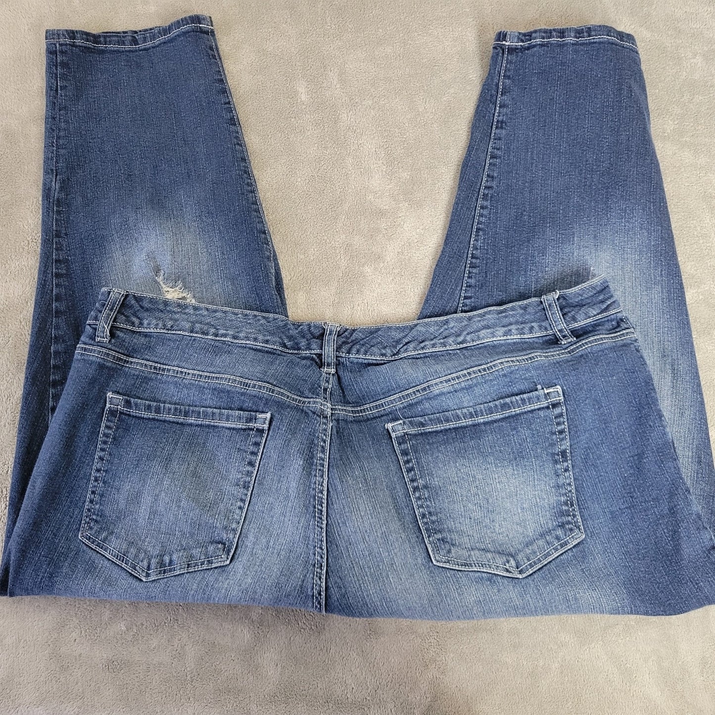 Faded Glory 24W Plus Distressed Dark Blue Straight Leg Denim Jeans Stretch