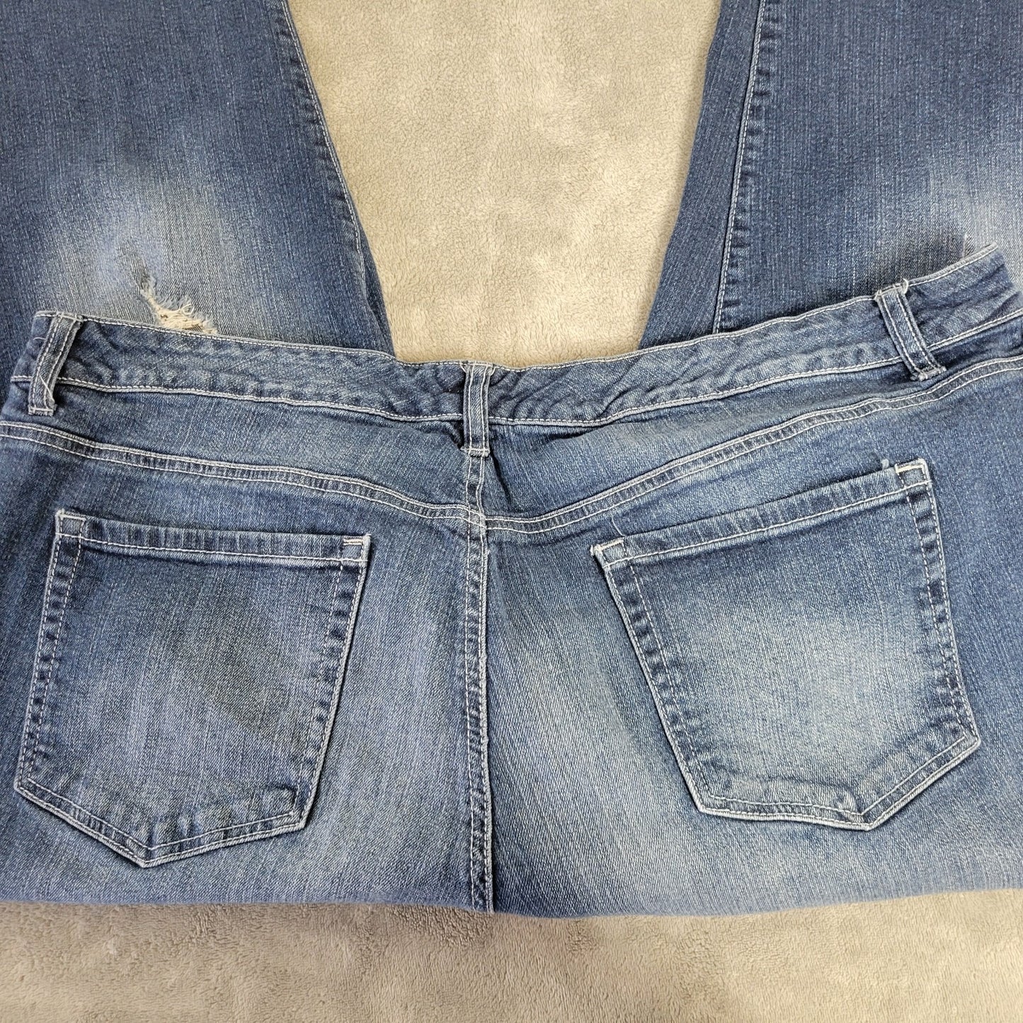 Faded Glory 24W Plus Distressed Dark Blue Straight Leg Denim Jeans Stretch