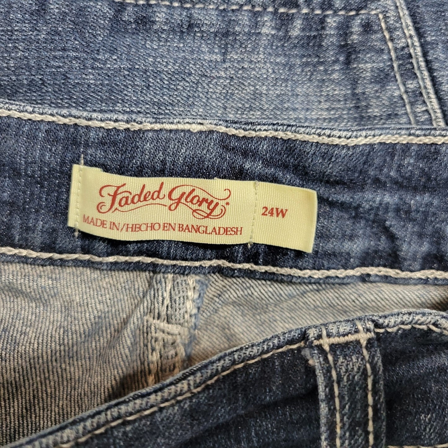 Faded Glory 24W Plus Distressed Dark Blue Straight Leg Denim Jeans Stretch